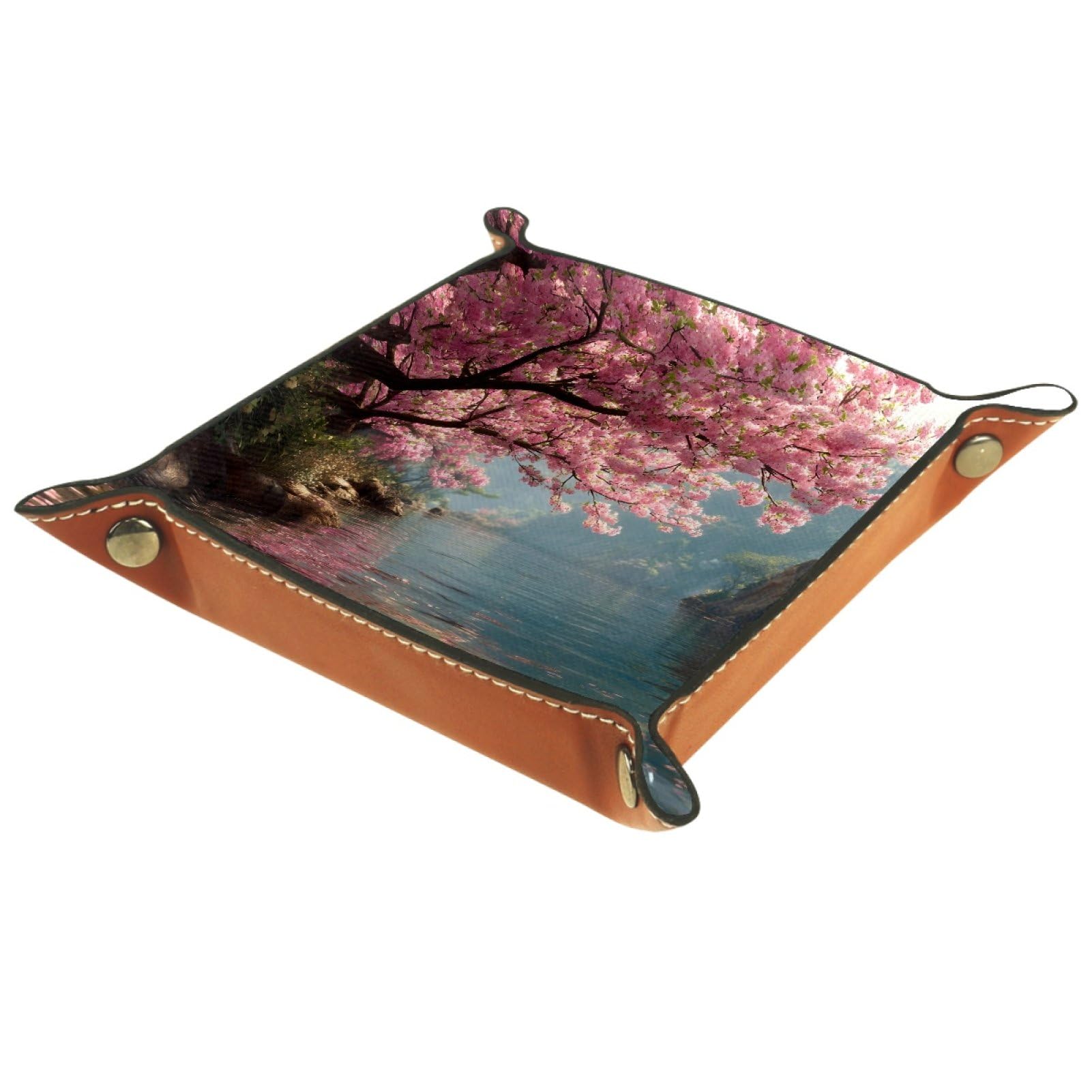 VAPOKF Lake Cherry Blossom Dice Tray, Folding Microfiber Leather Dice Holder for Dungeons and Dragons RPG Dice Gaming D&D and Other Table Games