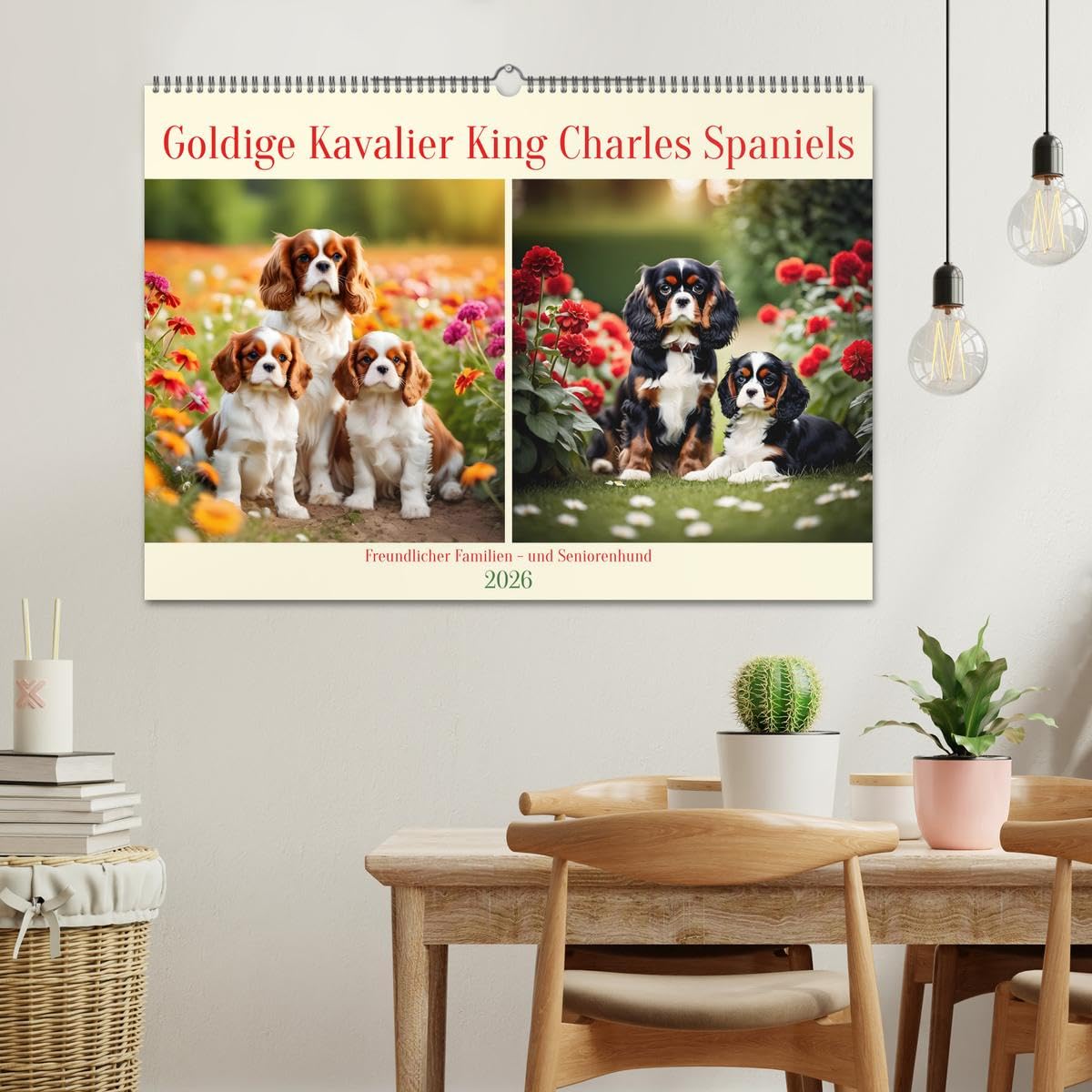 Goldige Kavalier King Charles Spaniels (Wandkalender 2026 DIN A2 quer), CALVENDO Monatskalender: Freundlicher Familien- und Seniorenhund (CALVENDO Tiere)