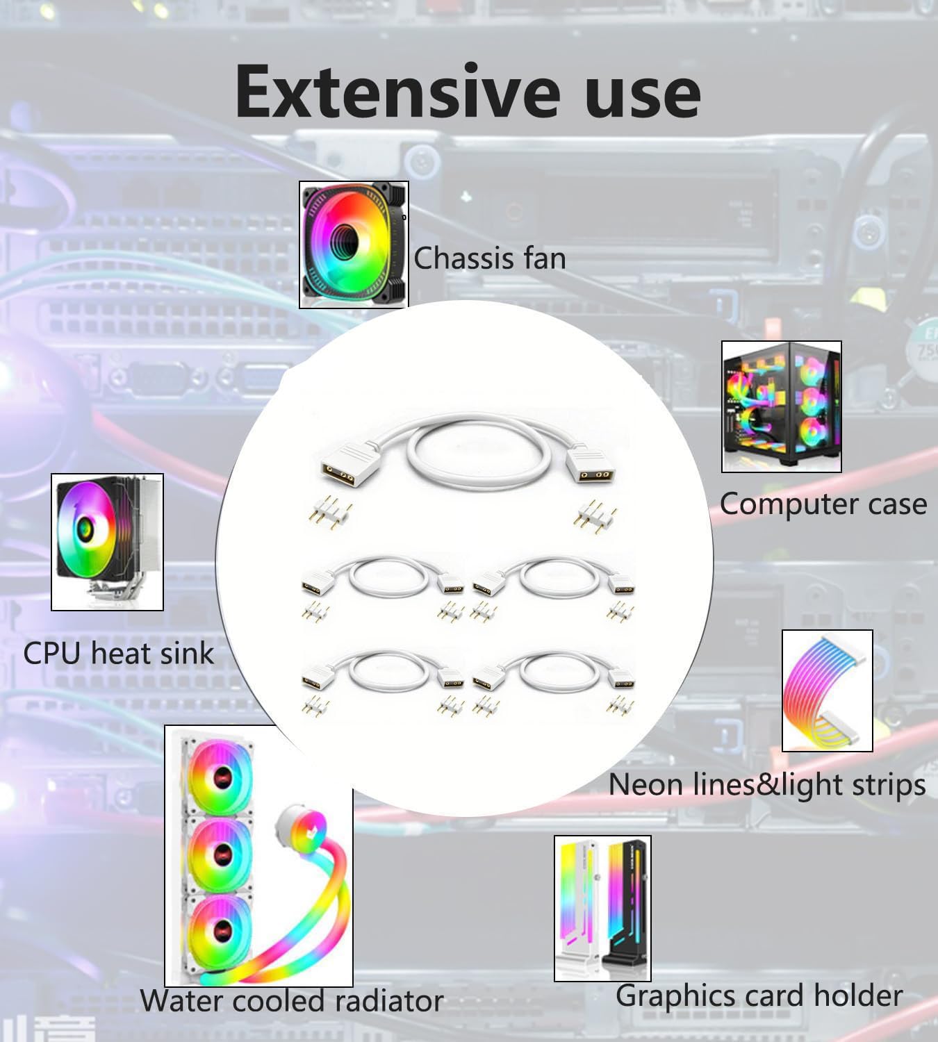 Câble répartiteur ARGB 5V 3 broches 30 cm blanc pour ventilateurs PC RGB et bandes LED
