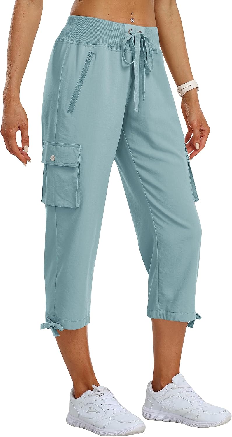MoFiz Women's Capri Cargo Hiking Pant Lightweight Outdoor Athletic Casual Workout Camping Cropped Pant