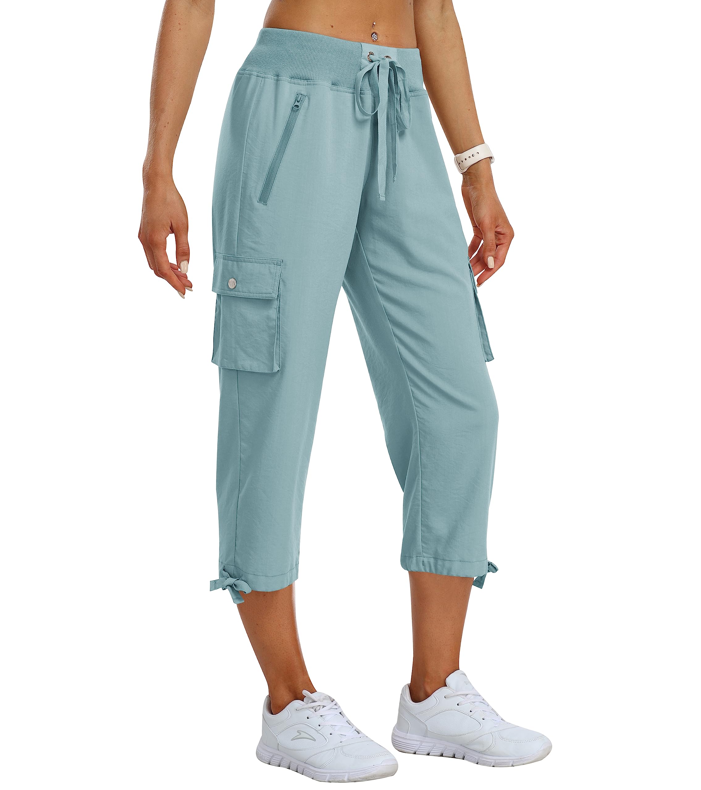 MoFiz Women's Capri Cargo Hiking Pant Lightweight Outdoor Athletic Casual Workout Camping Cropped Pant