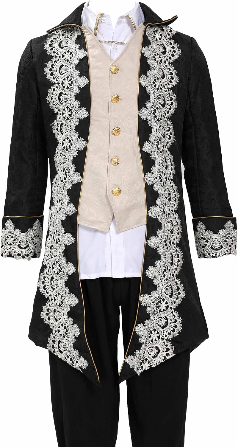 daizbella Men's Medieval Steampunk Tailcoat Victorian Embroidery Jacket Frock Coat Renaissance Halloween Costume