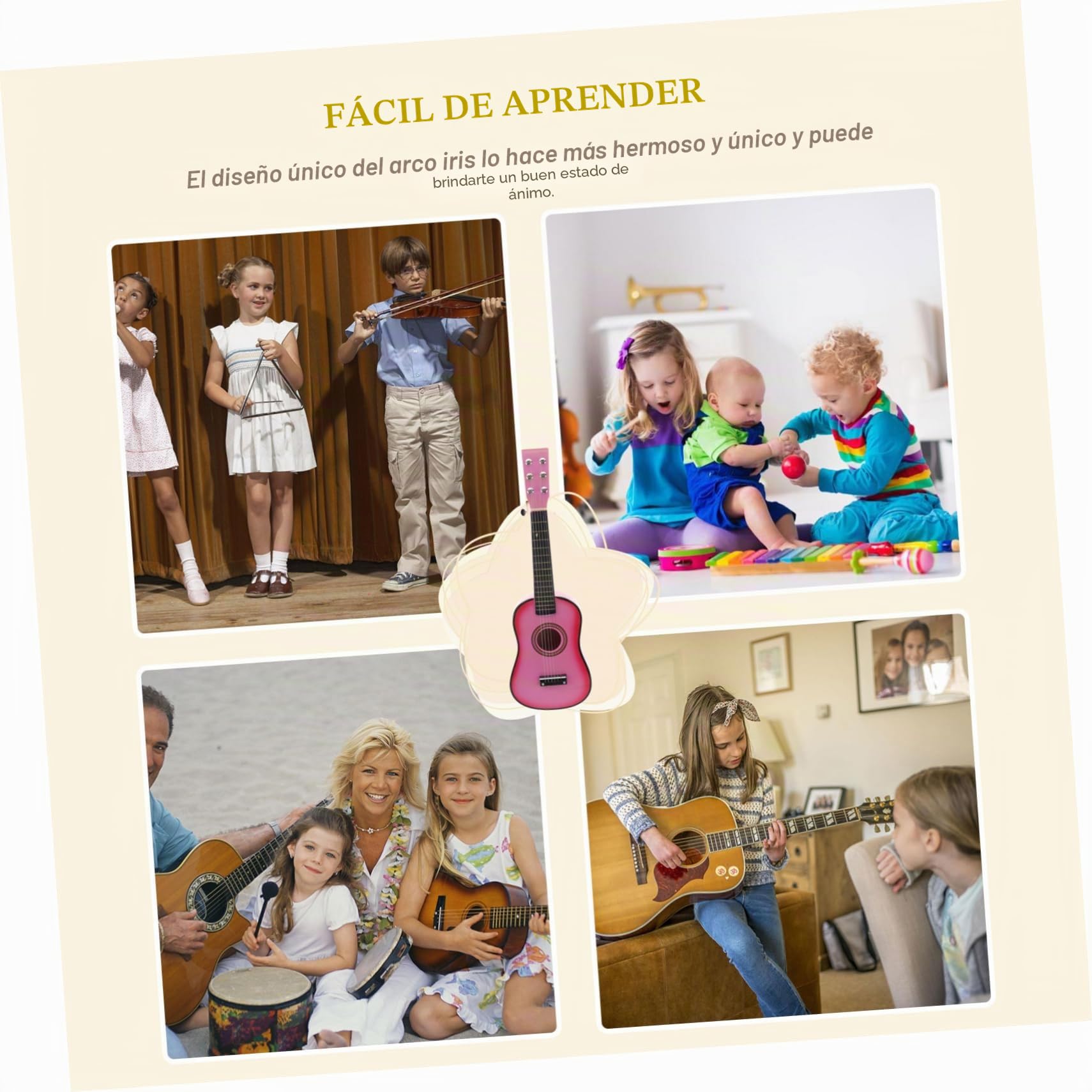 23 Instrumento Musical 6 Cuerdas Juguetes Guitarra para Niños Chicas Musicales Guitarra Juguete Guitarra Principiante para Niños Guitarras Rosa Madera Bambú Bebé