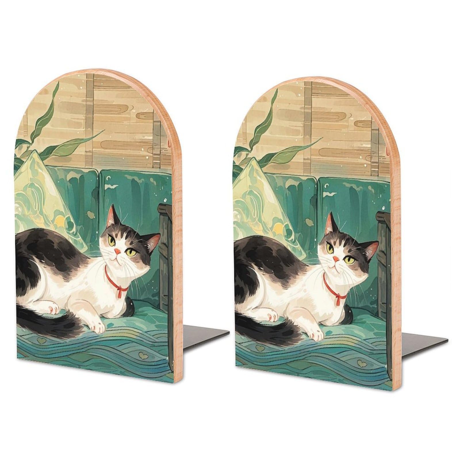 Serre-livres chat style national en bois de hêtre et métal de qualité