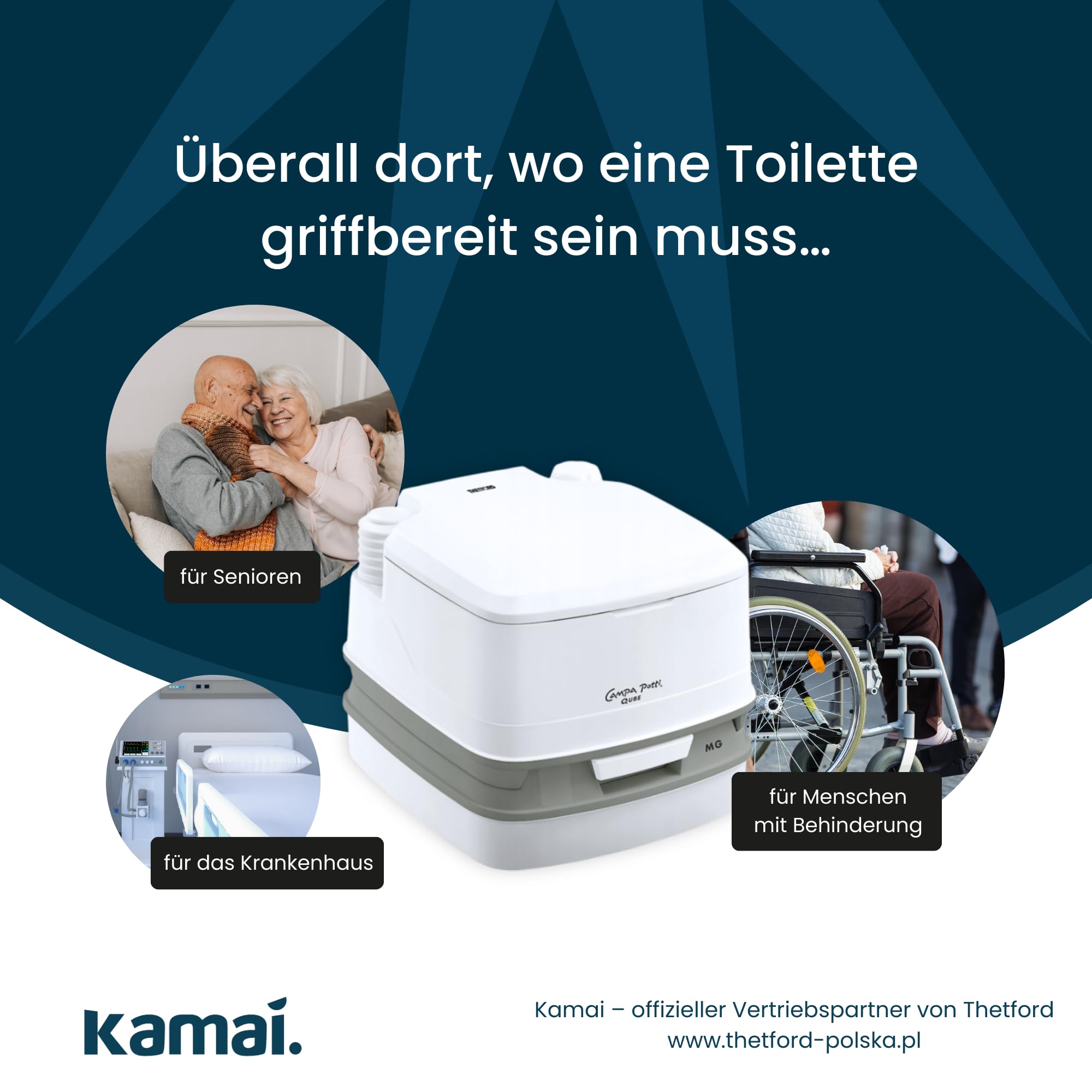 Thetford Porta Potti Qube MT Campingtoilette 12L, Mobile Chemietoilette, Portable Toilette für Camping & Travel, kompakte Reisetoilette, Weiß