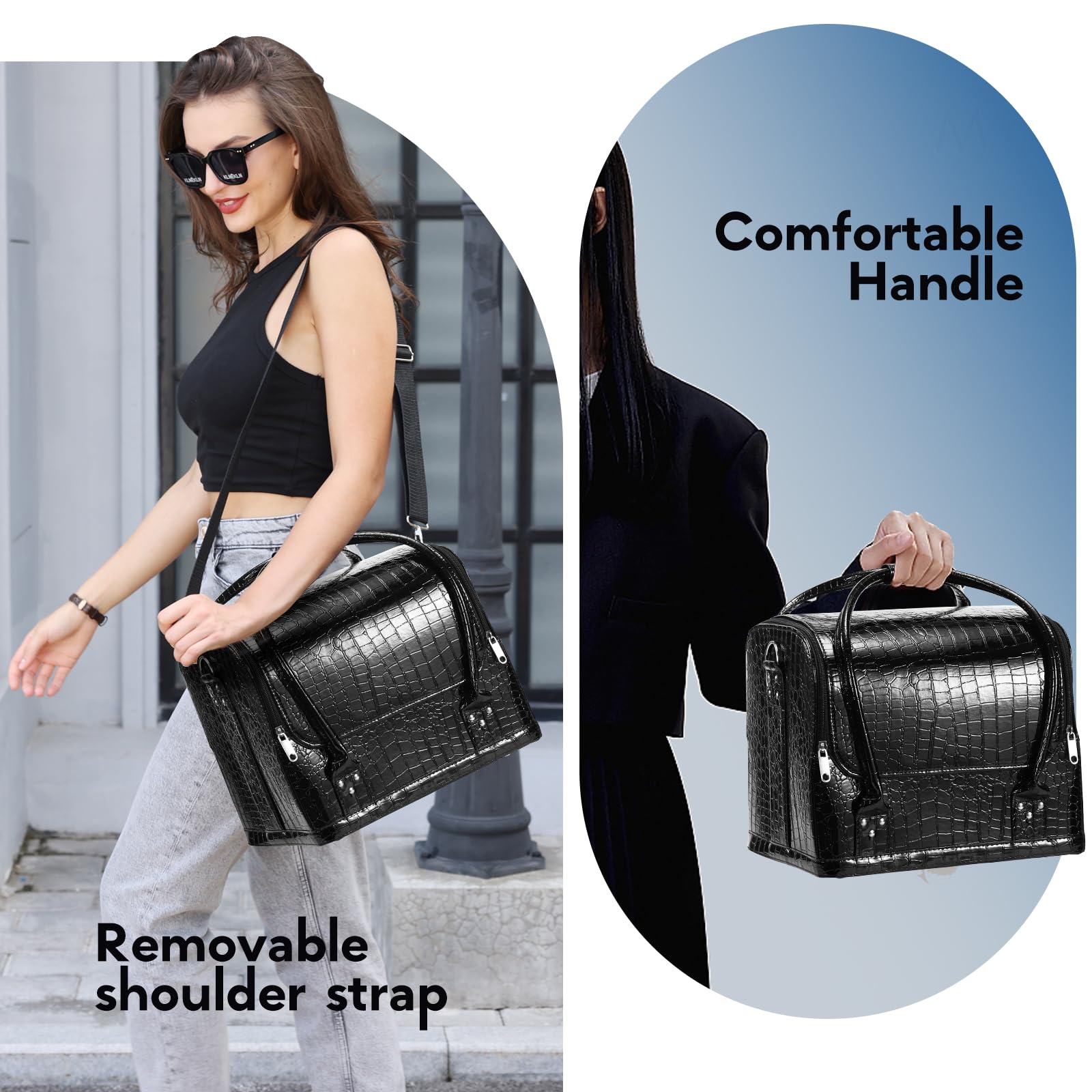 Joligrace Valigetta Trucchi Professionale Porta Trucchi Valigetta per Cosmetici Grande Borsa Cosmetici Trousse Make Up Organizer Beauty Case da Viaggio 30x 24,5 x 25,5 CM, Nero