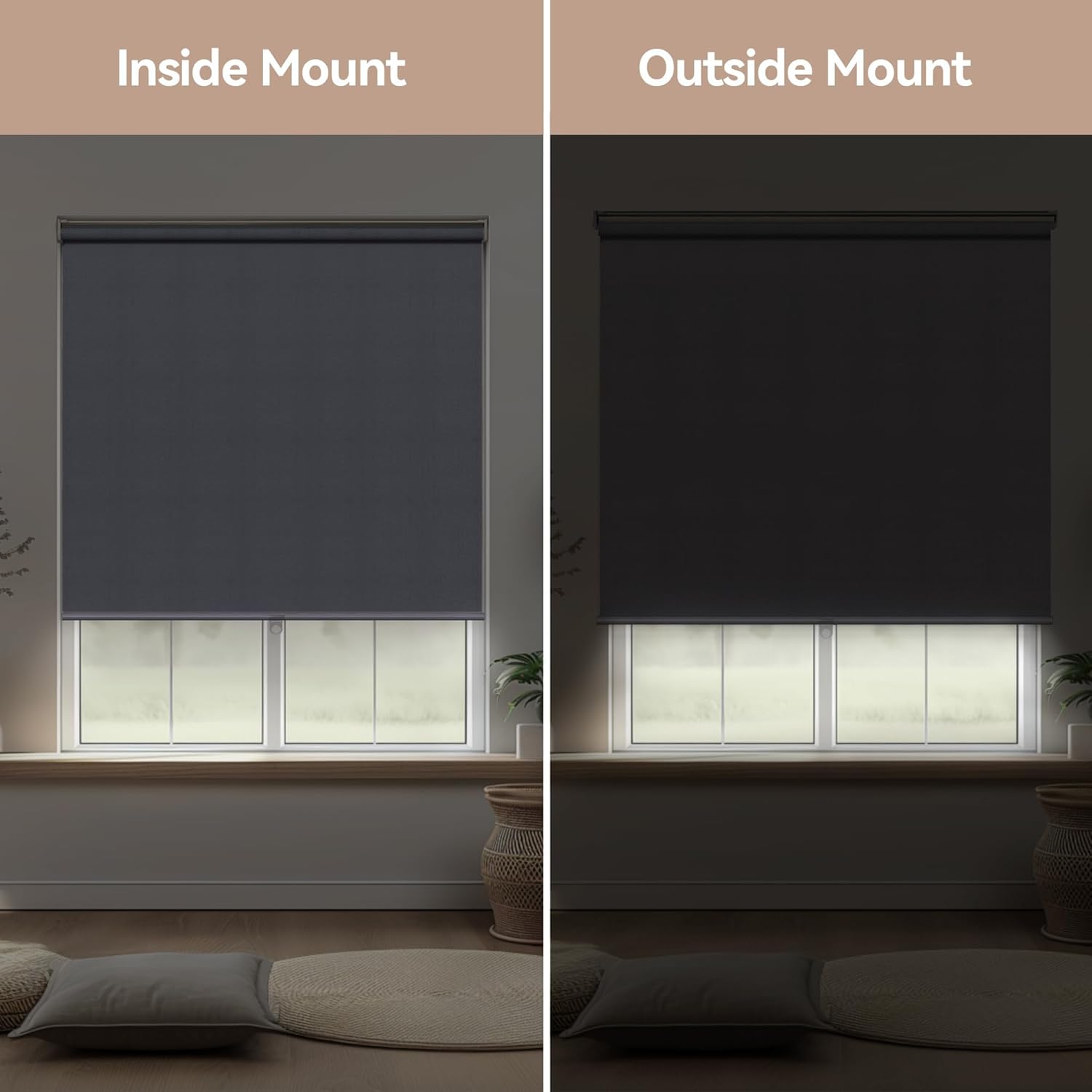 100% Blackout Roller Window Shades, Free-Stop Pull Down Shades for Windows with Thermal Insulated Waterproof Fabric, Roller Blinds for Indoor Windows, Office, Home, 30"x72", Deep Grey