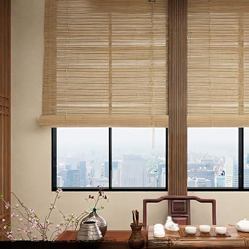 Miniatura 4 de Persianas enrollables de bambú transpirable con privacidad enrollable, sombra romana de bambú apagón, sombra de rodillo de filtrado de luz, para