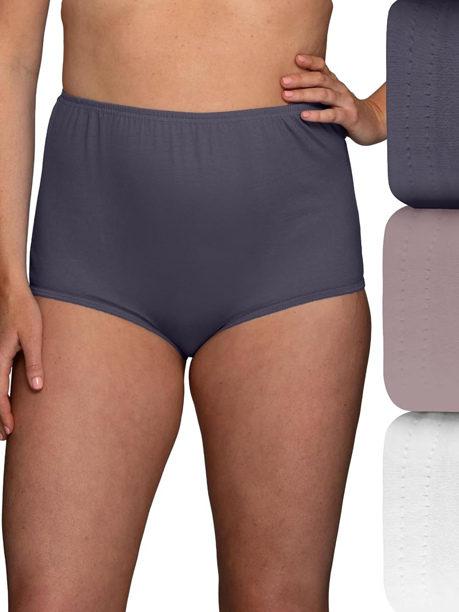 Vanity Fair Women's High Waisted Underwear, Full Coverage Ladies Panties, Perfectly Yours Briefs - Cotton - Blue Rapids/Lavender Shadow/Star, 8