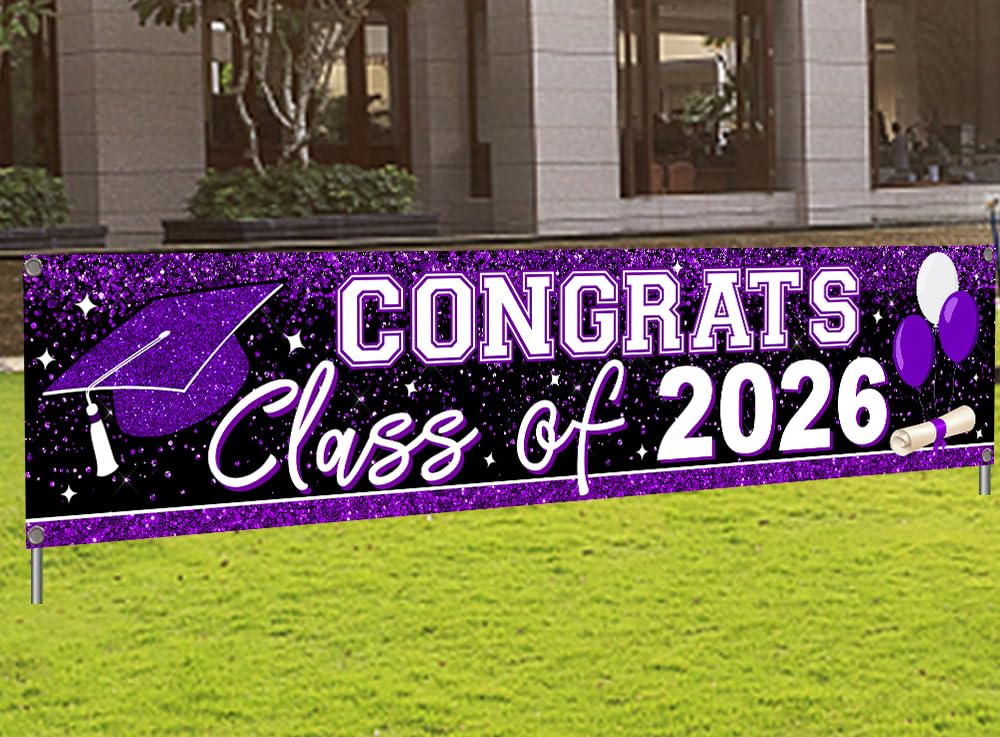 Graduation Decorations 2026 Yard Sign Large Class of 2026 Banner Purple Congrats Grad Signs for Graduation Party Decorations (Purple)