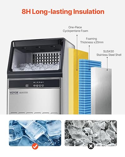 Miniatura 5 de VEVOR Máquina comercial para hacer hielo, máquina de hielo de 120 libras/24 horas con capacidad de almacenamiento de 33 libras, 55 cubitos de hielo