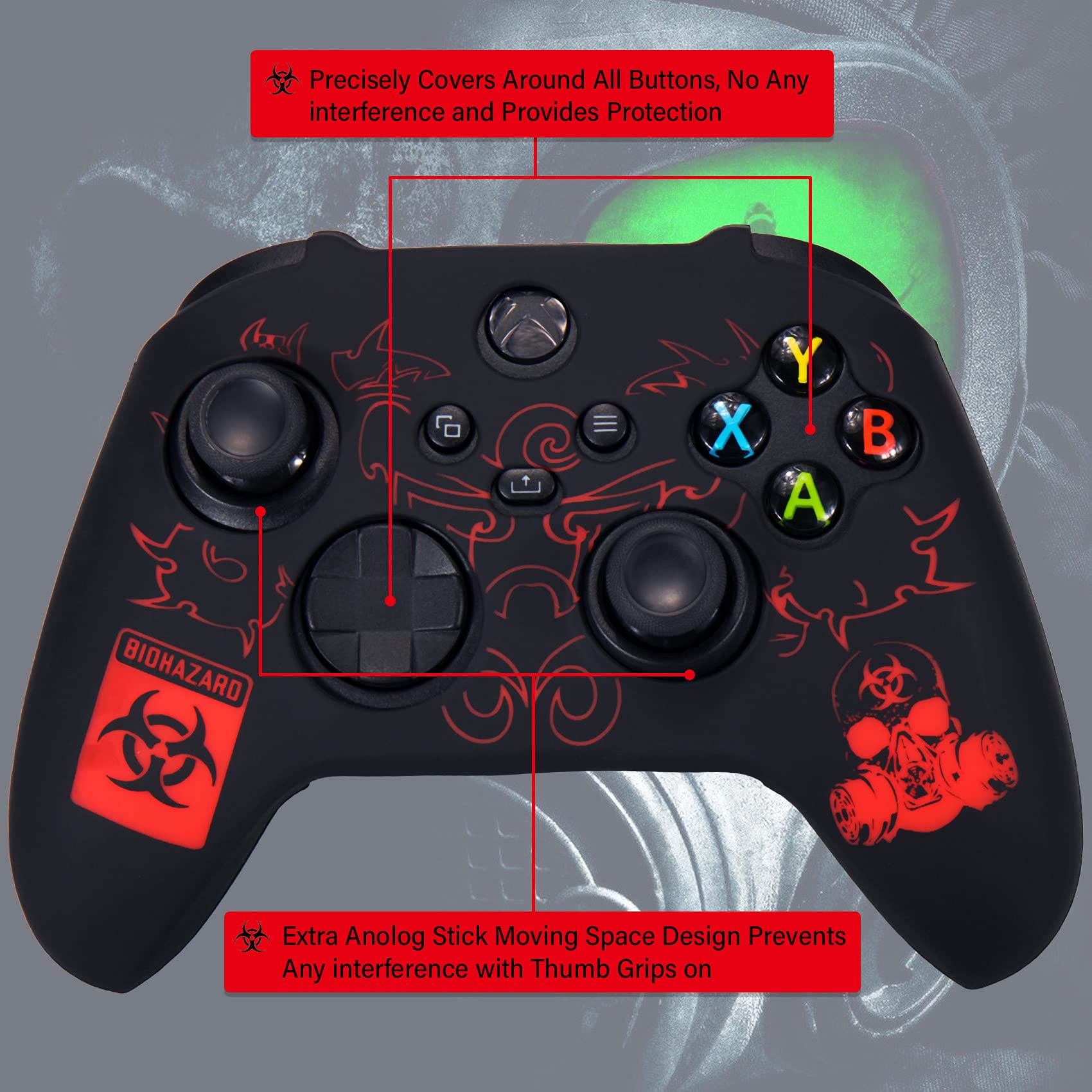 YoRHa Sculpture au Laser Silicone Housse Silicone Couverture Skin Peau Coques Cas pour Xbox Series X/S Manette x 1 (BH Rouge) avec Thumb Grip x 10