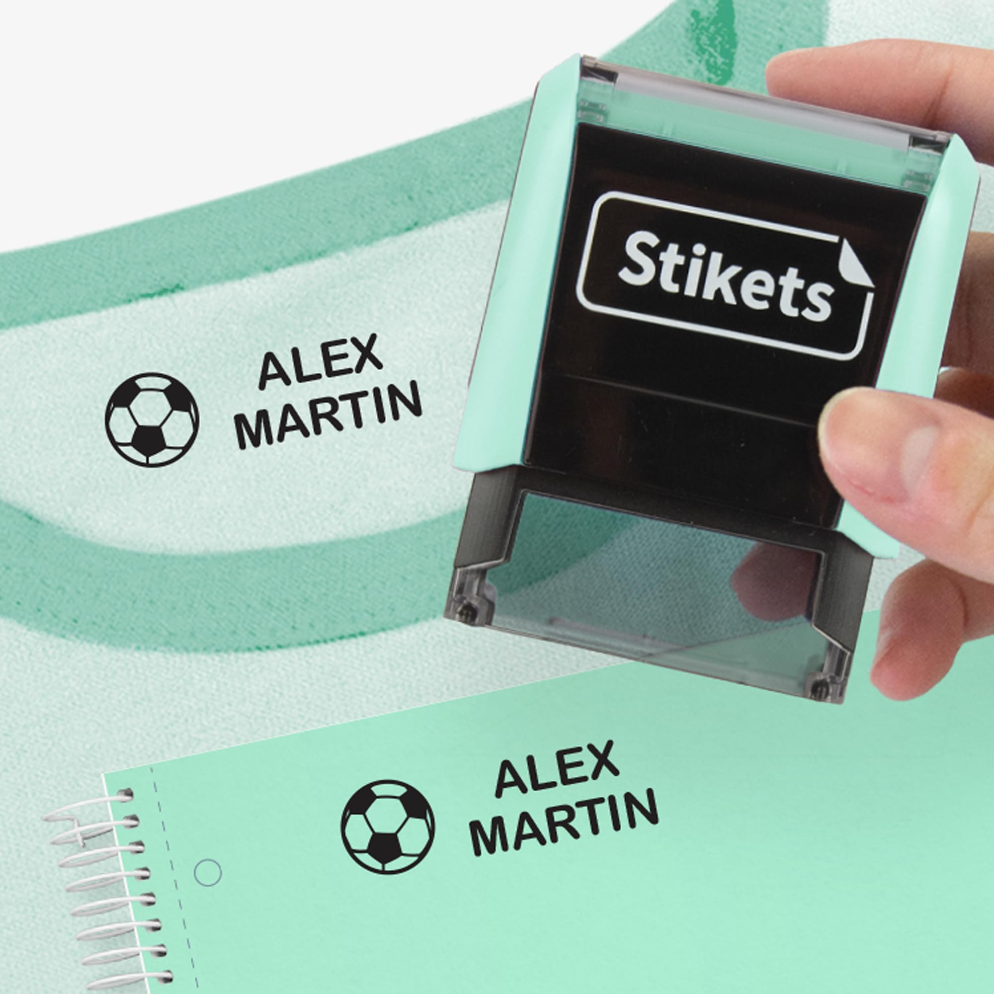 Sello personalizado para ropa y objetos de niños para el cole o la guardería | Marcador con nombre permanente con iconos - Stikets (Verde mint)