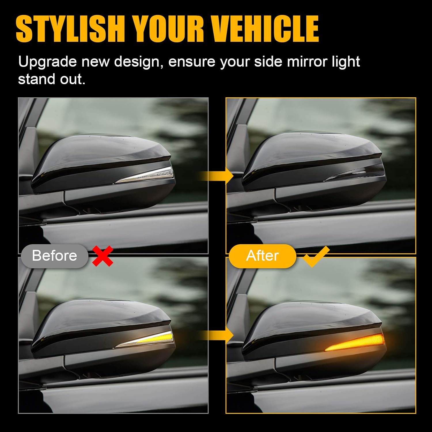 SUPAREE LED Side Mirror Turn Signal Lights, Sequential Dynamic Indicator Strip fit for 2014-2024 4Runner, 2013-2018 RAV4, 2015-2018 Noah-Smoked Lens