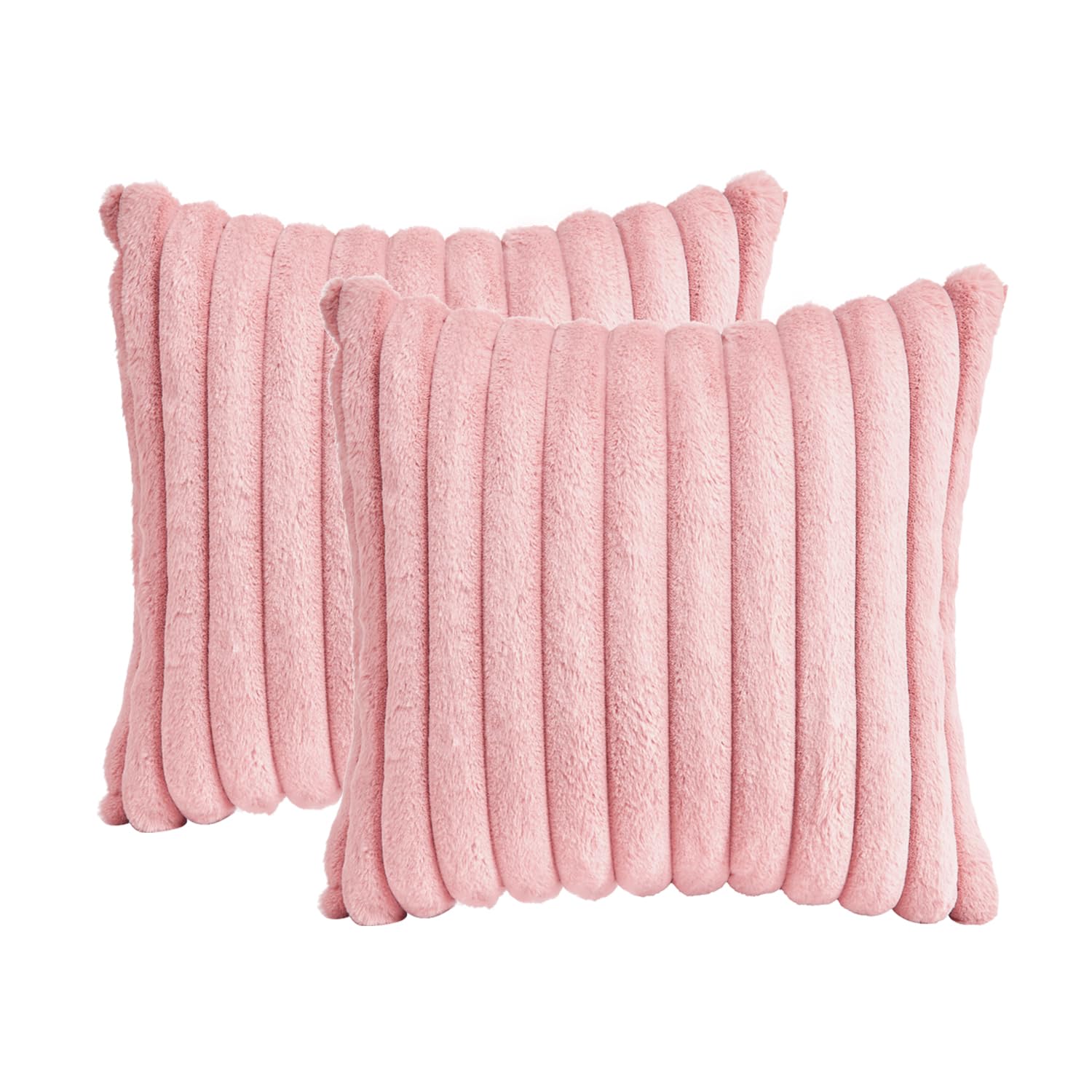 GriNeed Throw Pillow Covers Decorative Faux Fur Set of 2 18x18 Inch Pillow Covers, Soft Pink Striped Pillowcases for Couch Sofa Bed Living Room, Fluffy Cute Home Boho Accent Fuzzy Decor โ image 1