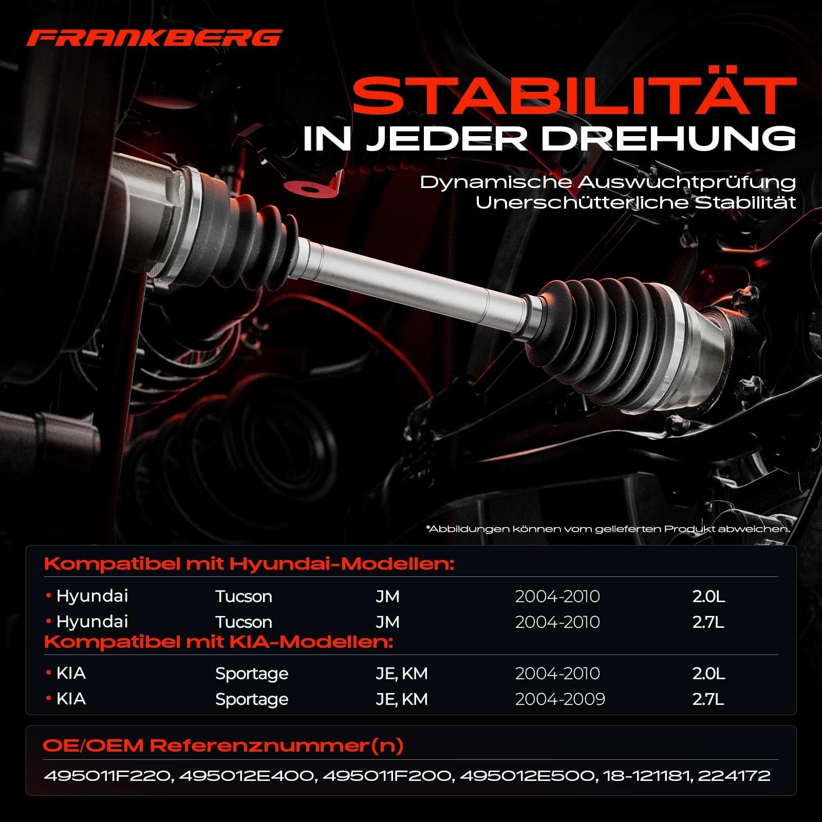 Frankberg Antriebswelle Achswelle mit ABS Ring Vorderachse Links Kompatibel mit Tucson JM 2.0L 2.7L 2004-2022 Sportage JE KM 2.0L 2.7L 2004-2013 Replace# 495012E400