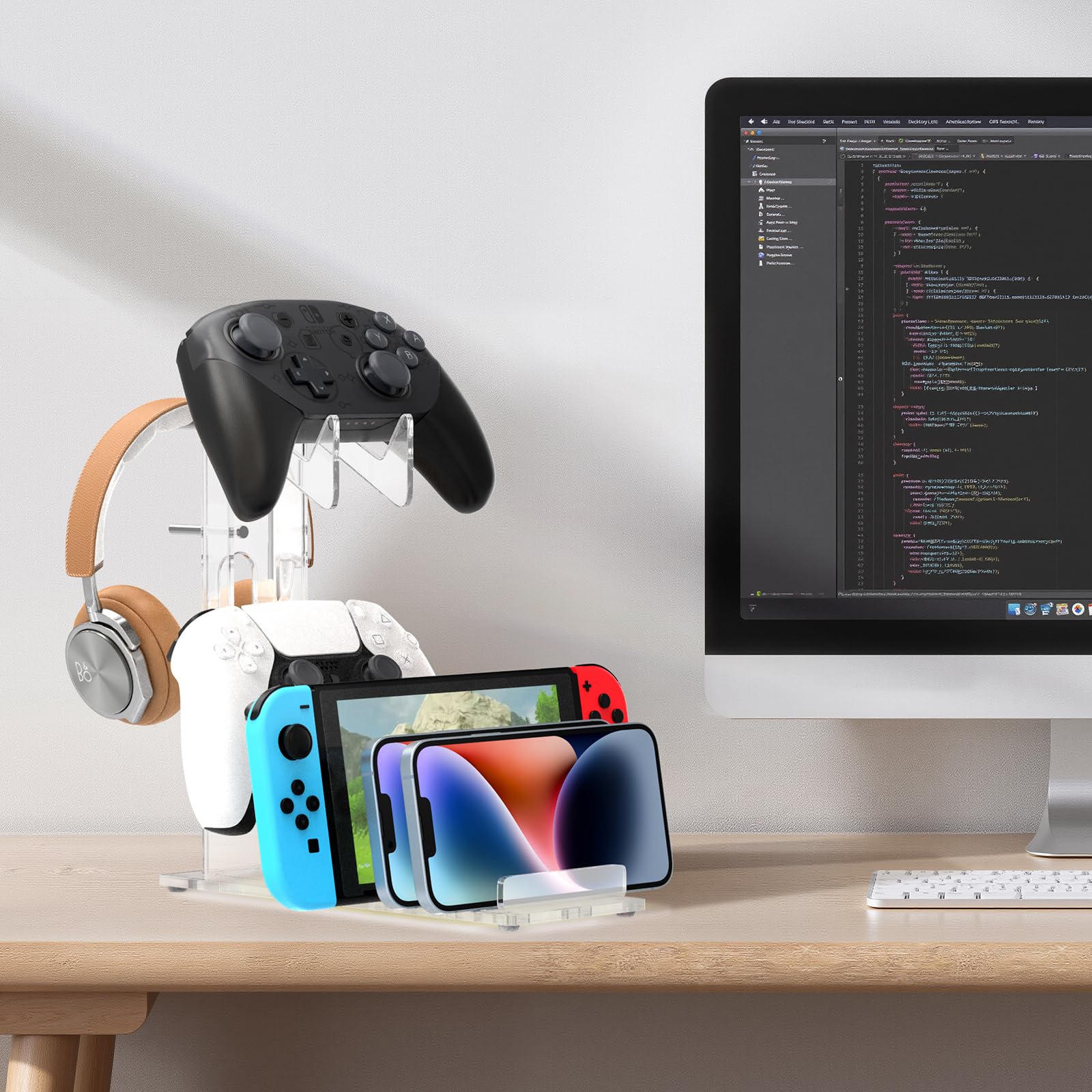 Kzlaonef Acryl Spielekonsole-Regal für PS5/Xbox/Switch | Schreibtisch Organizer mit Headset & Controller Halterung