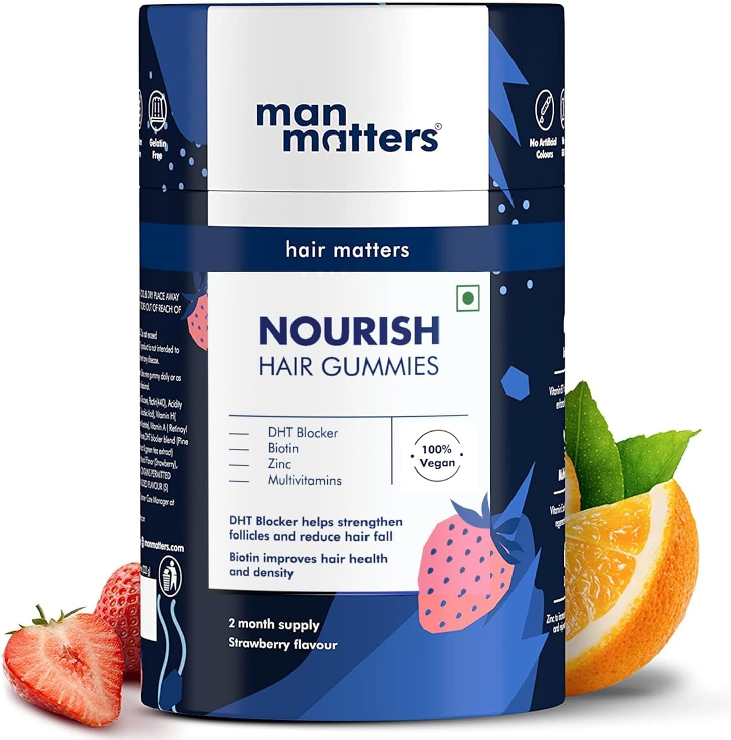 Biotin Hair Gummies for Men | Keeps Hair Healthy and Strong | Strawberry Flavoured | Vitamin A, Vitamin C, Vitamin E & Zinc | 100% Vegetarian | 60 Days Pack
