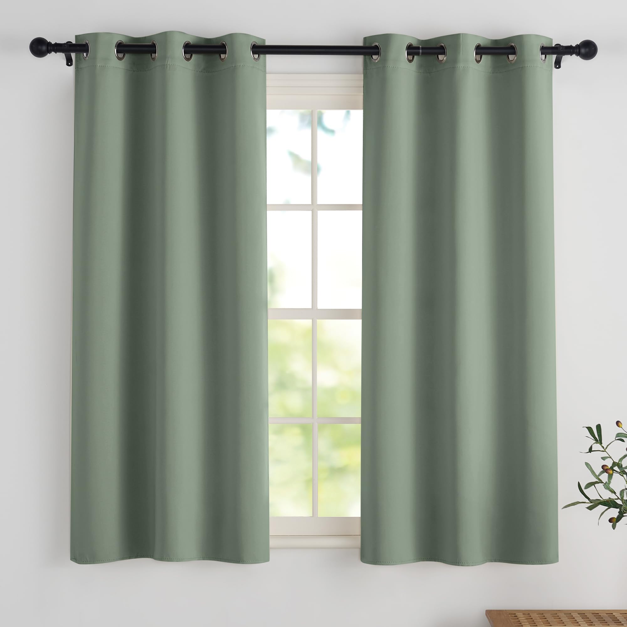 PONY DANCE Cortinas Cortas para Ventanas Curtains Blackout for Living Room Cortinas Opacas de Puerta Cortinas Salon Dormitorio Cocina Comedor con Ojales,90x137cm,Verde Salvia Global Recycled Standard Global Recycled Standard OEKO-TEX STANDARD 100 Global Recycled Standard