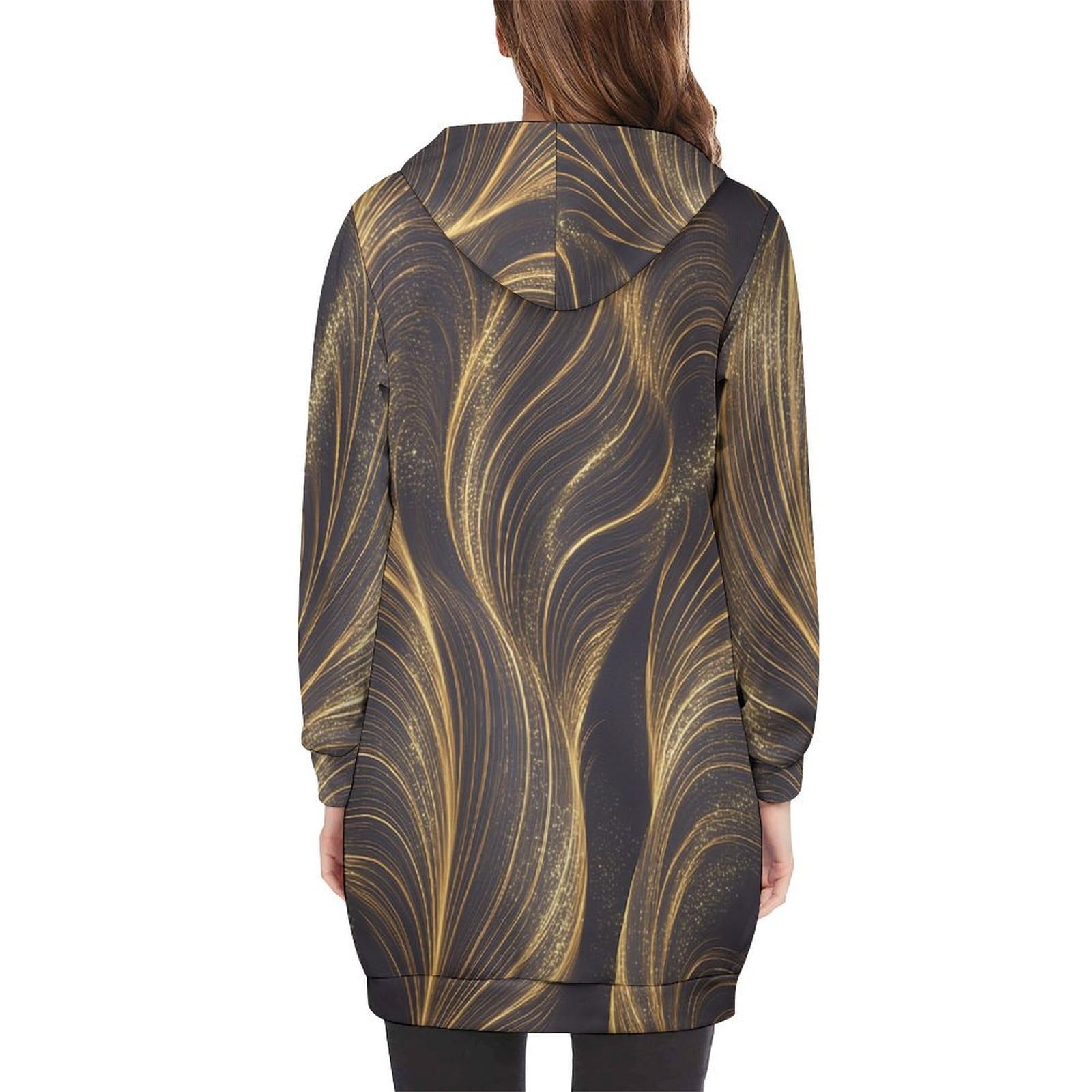 Felpa Donna con Zip Felpe Sportiva con Tasche E Cappuccio Elegante Motivo A Onde Morbida Invernale Giacca Regolabile Oro Confortevole per Uso Quotidiano Casual