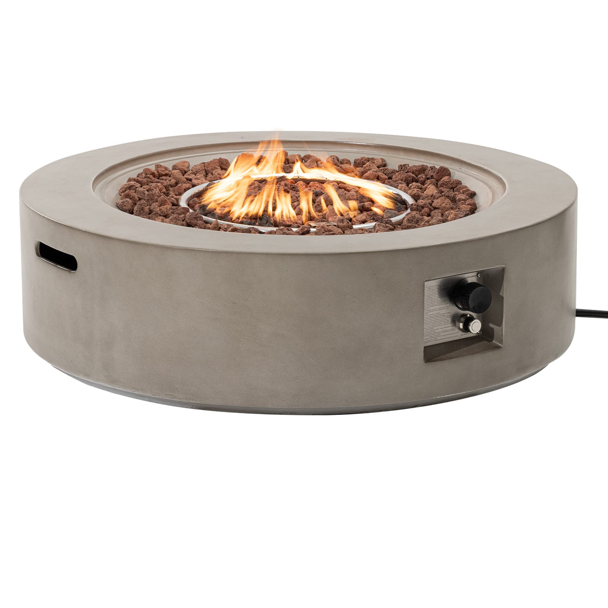 SUNBURY Outdoor 42" Propane Fire Pit Table, CSA Certified,50000 BTU Gray Patio Fire Table, Concrete Round Gas Fire Table w Lava Rocks (Tank Outside)