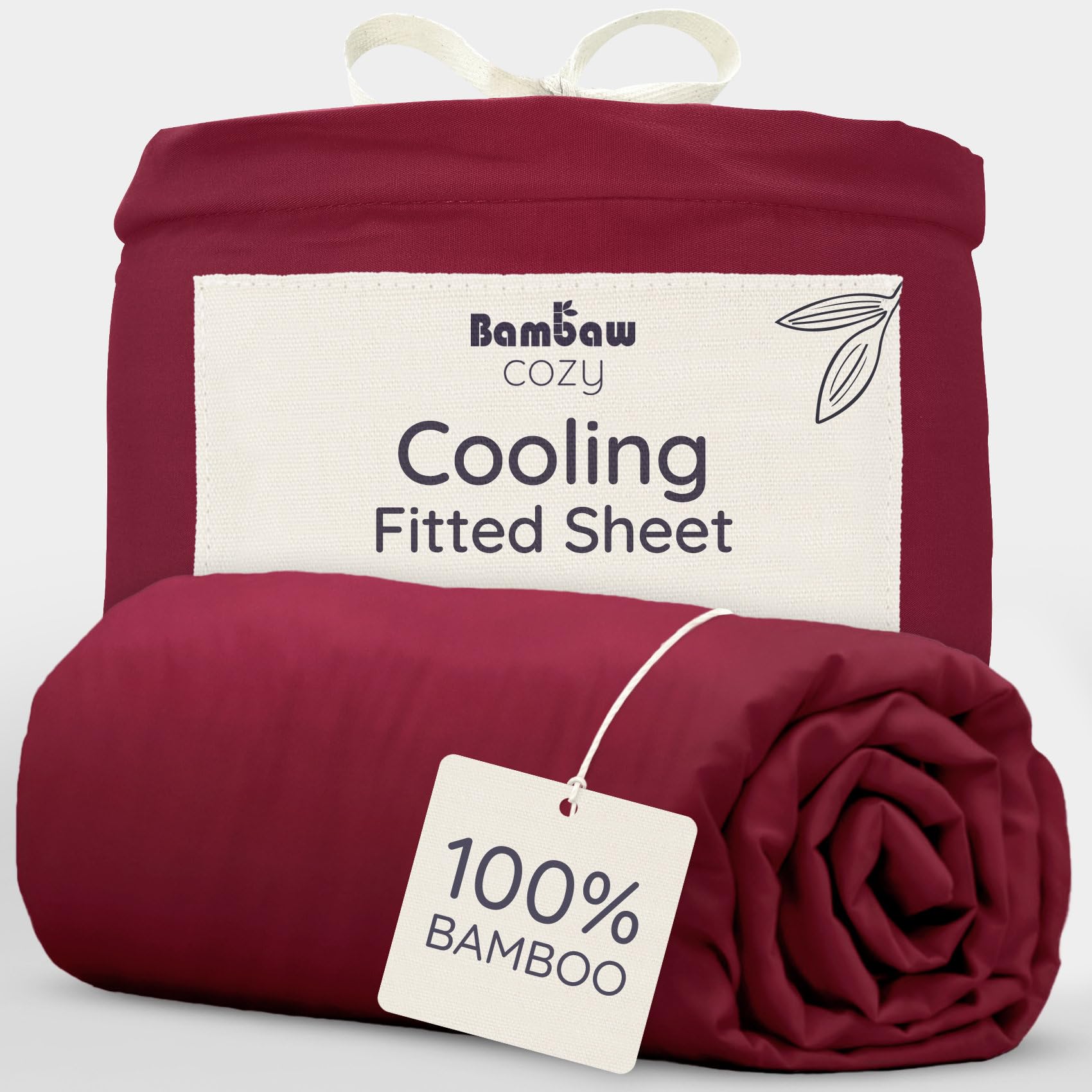 Bambaw Bamboo Fitted Sheet Super King Size 180x200 cm, Deep Pocket 35cm, Cool Summer Bedding, Eco Bed Sheets Bamboo Fibre, Hypoallergenic Bedding, Deep Superking Fitted Sheet 180x200 cm (Burgundy)