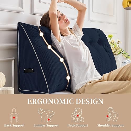 Miniatura 6 de Sasttie Almohada de cabecera tamaño Queen, almohada de cuña para sentarse en la cama, cojín triangular con soporte de respaldo para leer, incluye