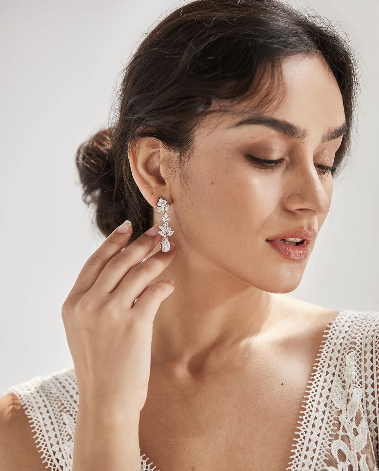 SWEETV Teardrop Wedding Earrings for Brides Birdesmaid, Crystal Cubic Zirconia Bridal Drop Earrings for Women Prom - Image 3