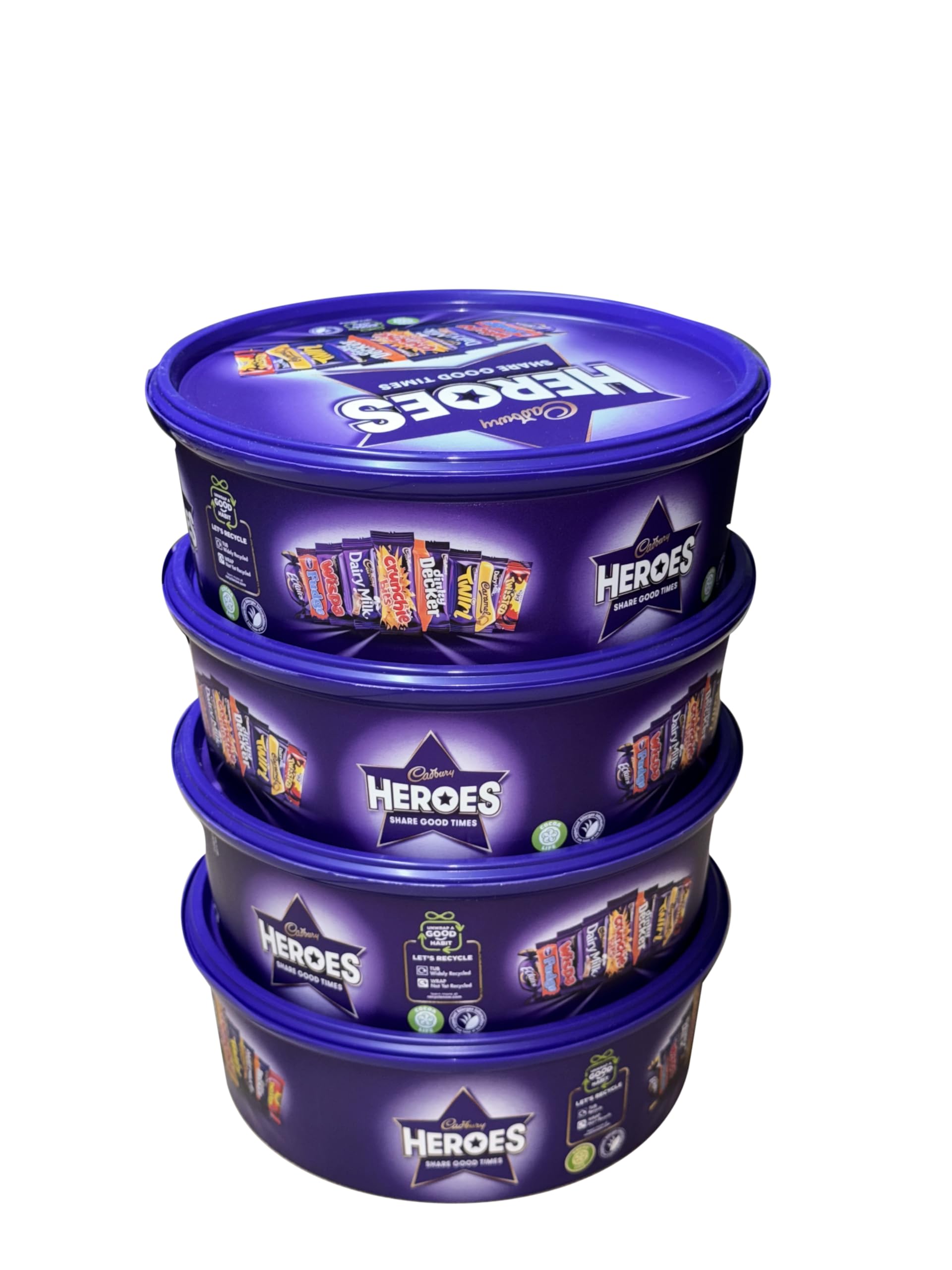 4 X Heros Chocolate Tubs 550G Perfect For Birthday, christmas, new year 2024. (NEW PACK) with 3 free christmas card.