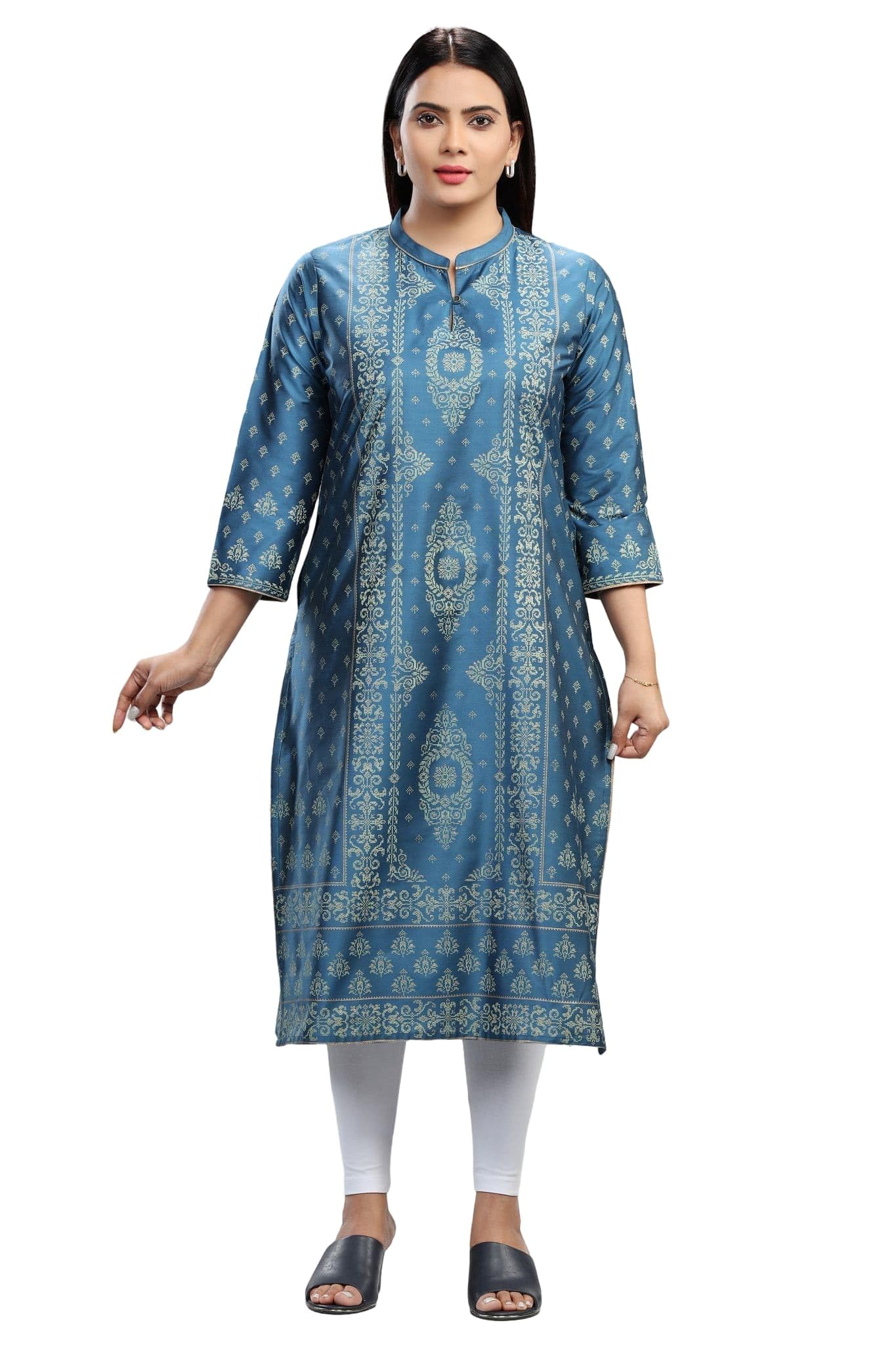 Royal Blue Cotton Silk Straight Printed Kurta-image-38