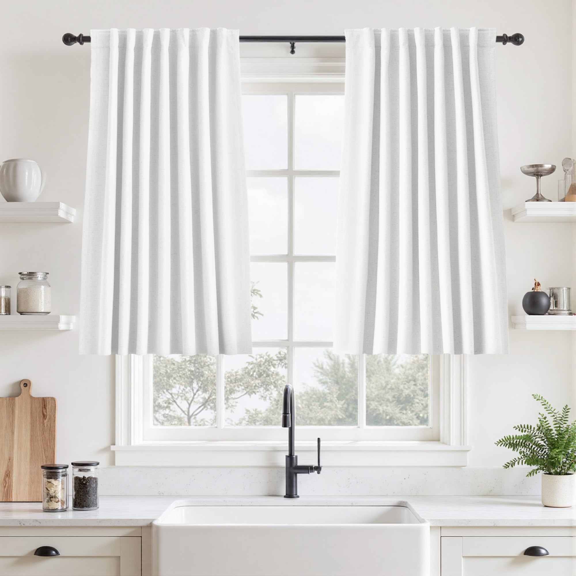 UHITECH Beige Linen Blackout Curtains 45 Inches Long 2 Panels Set for Living Room Modern Linen Textured Black Out Curtain Heating Blocking Drapes (52W