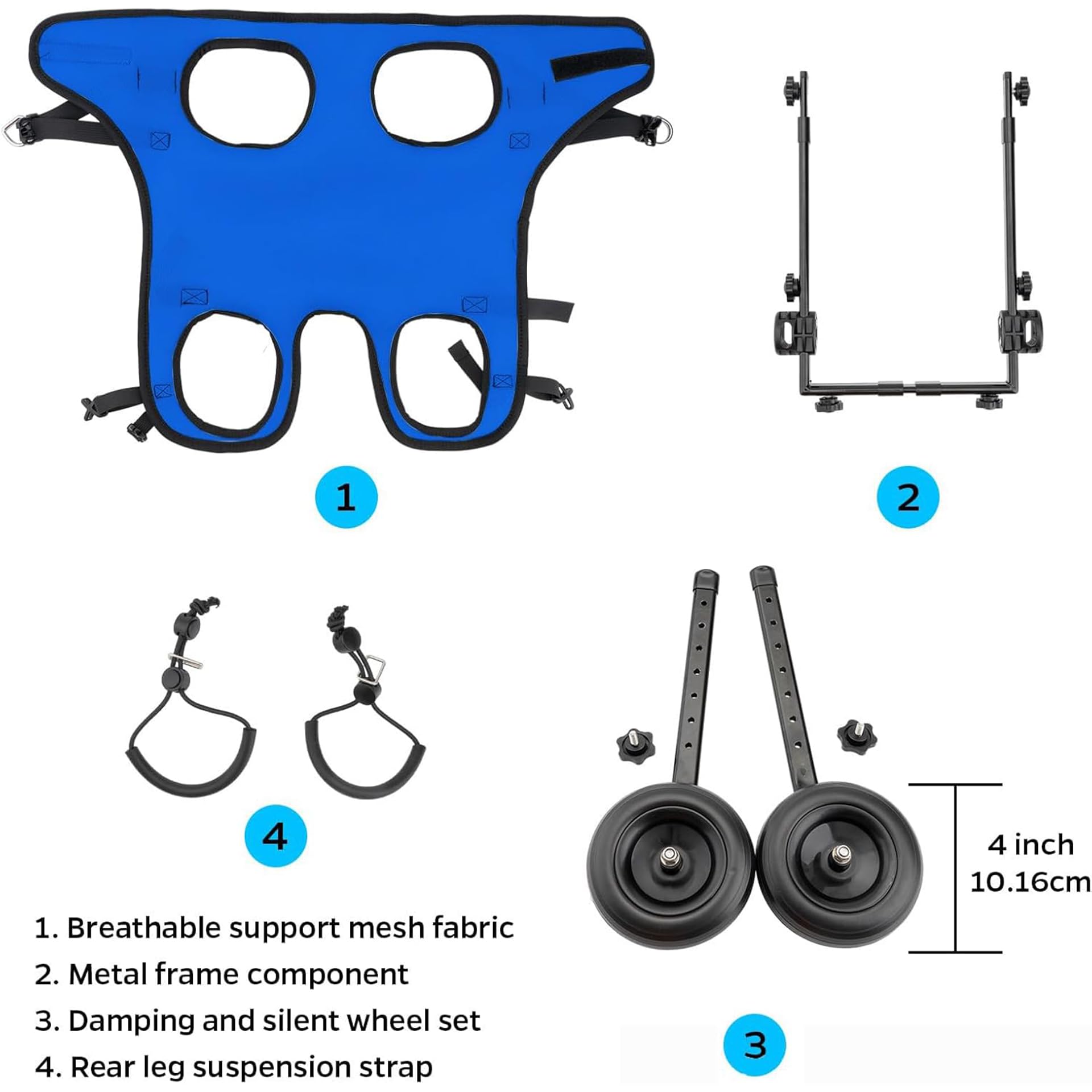 YIHANGG Silla de Ruedas para Patas Traseras para Perros Ajustable Soporte para Patas y Cadera para Perros Ayuda a Mascotas con Parálisis en Las Extremidades Traseras a Recuperar su Movilidad(Size:M)
