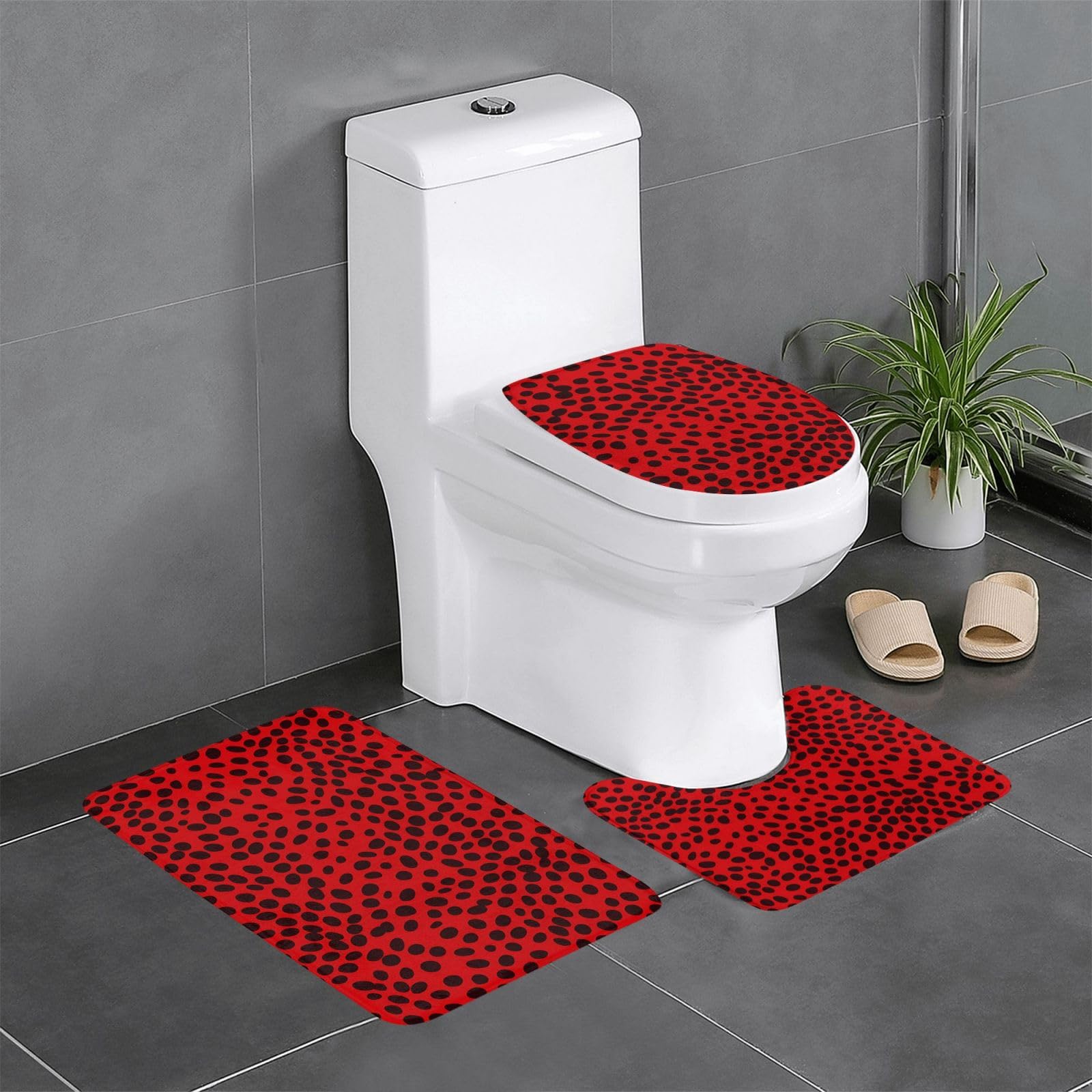 Tapis de salle de bain léopard rouge sécurisé pour sol glissant cuisine et WC