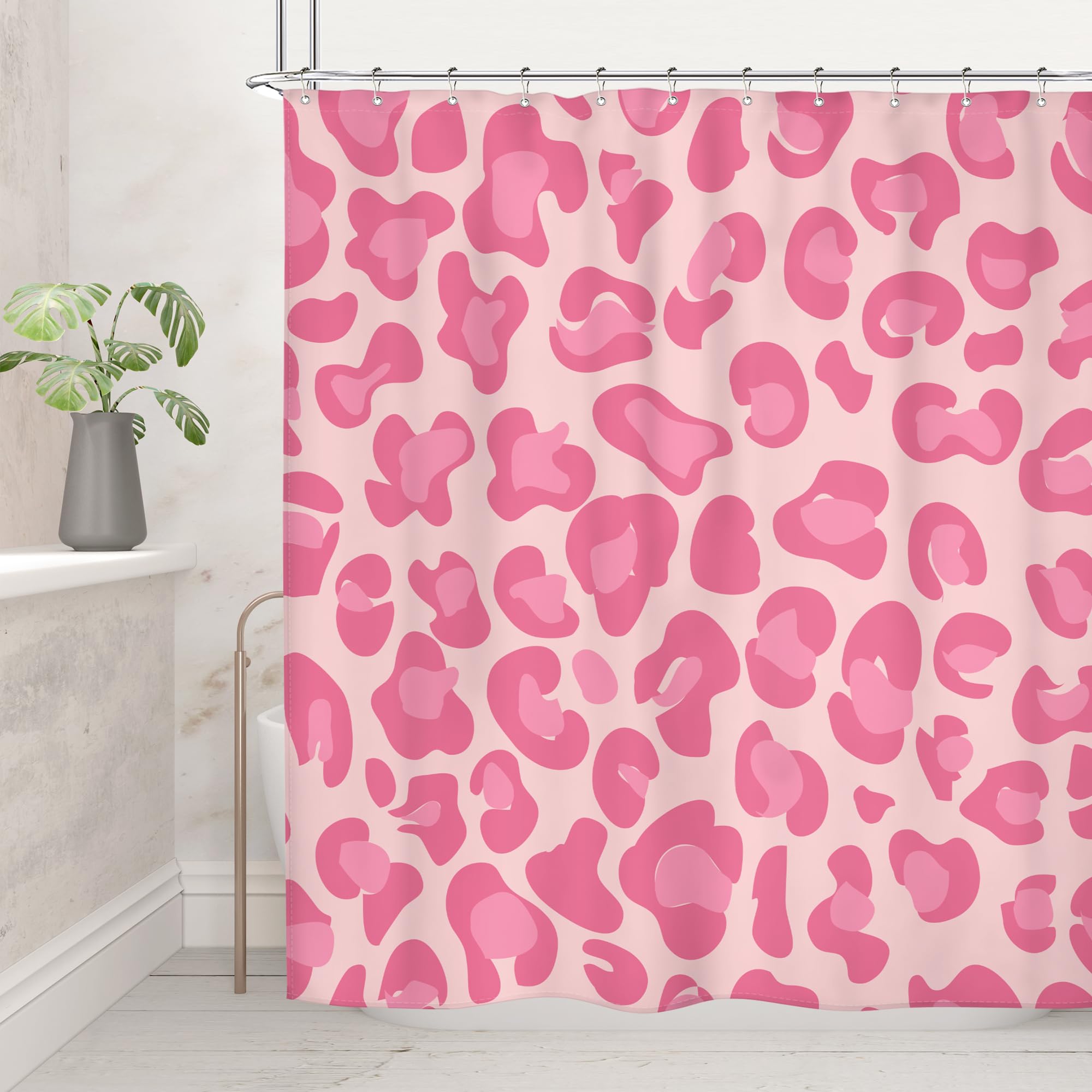 Riyidecor Pink Leopard Print Shower Curtain Cute Cheetah