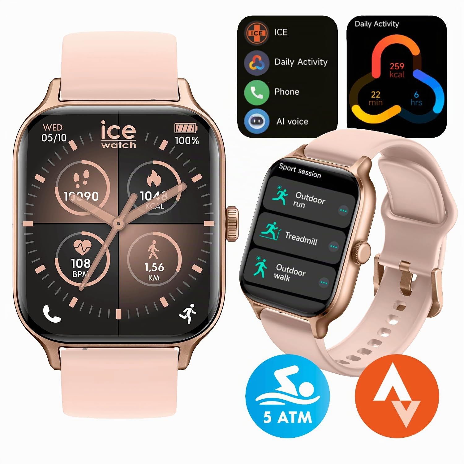 ICE-WATCH - Ice fit RT 3.0 Rose-Gold Nude - Montre connectée de Sport Rose-Gold pour Femme avec Bracelet en Silicone - 025278 (1,75 Pouces)