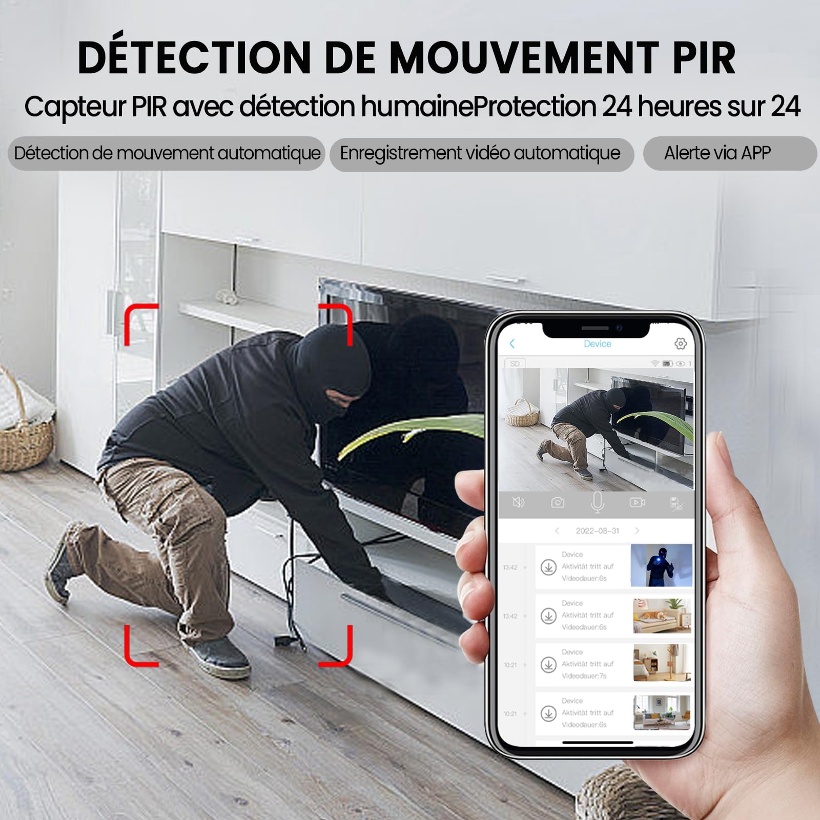 Javiscam Mini Camera WiFi 4K Surveillance Intérieur Extérieur Sans Fil Batterie Longue Durée Détection Mouvement Vision Nocturne