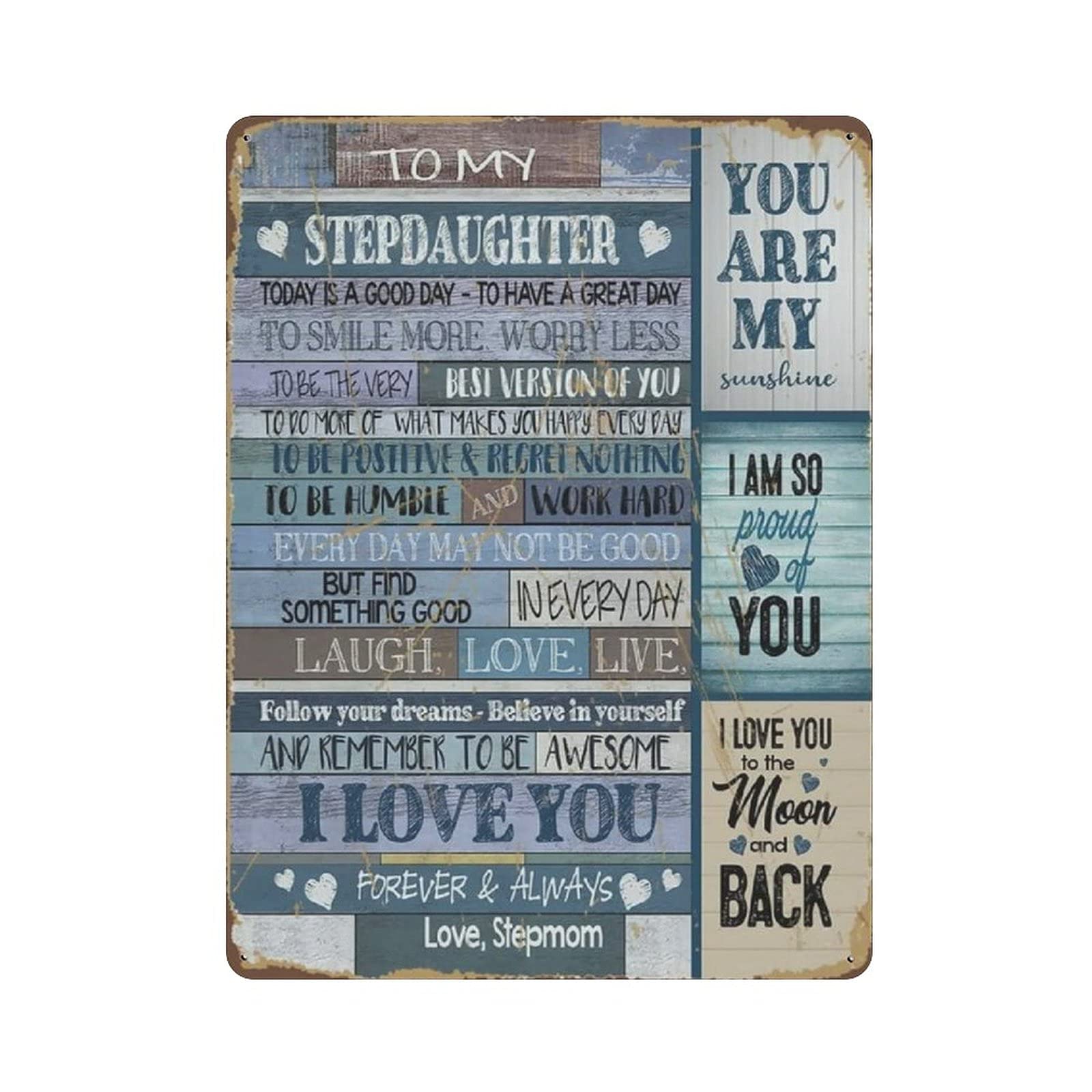 Metal Tin Sign To My Stepdaughter Today Is A Good Day Vintage Tin Poster Metal Sign Wall Decoration Country Kitchen Home Garage Decor 16"x12"