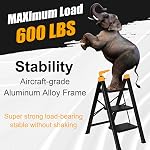 3 Step Ladder with Single Handrail,Retractable Handgrip 3 Folding Step Stool,Lightweight Aluminum Step Ladder 3 Step Folding,600lbs Max Load Capacity for Household,Kitchen,Office (Yellow)