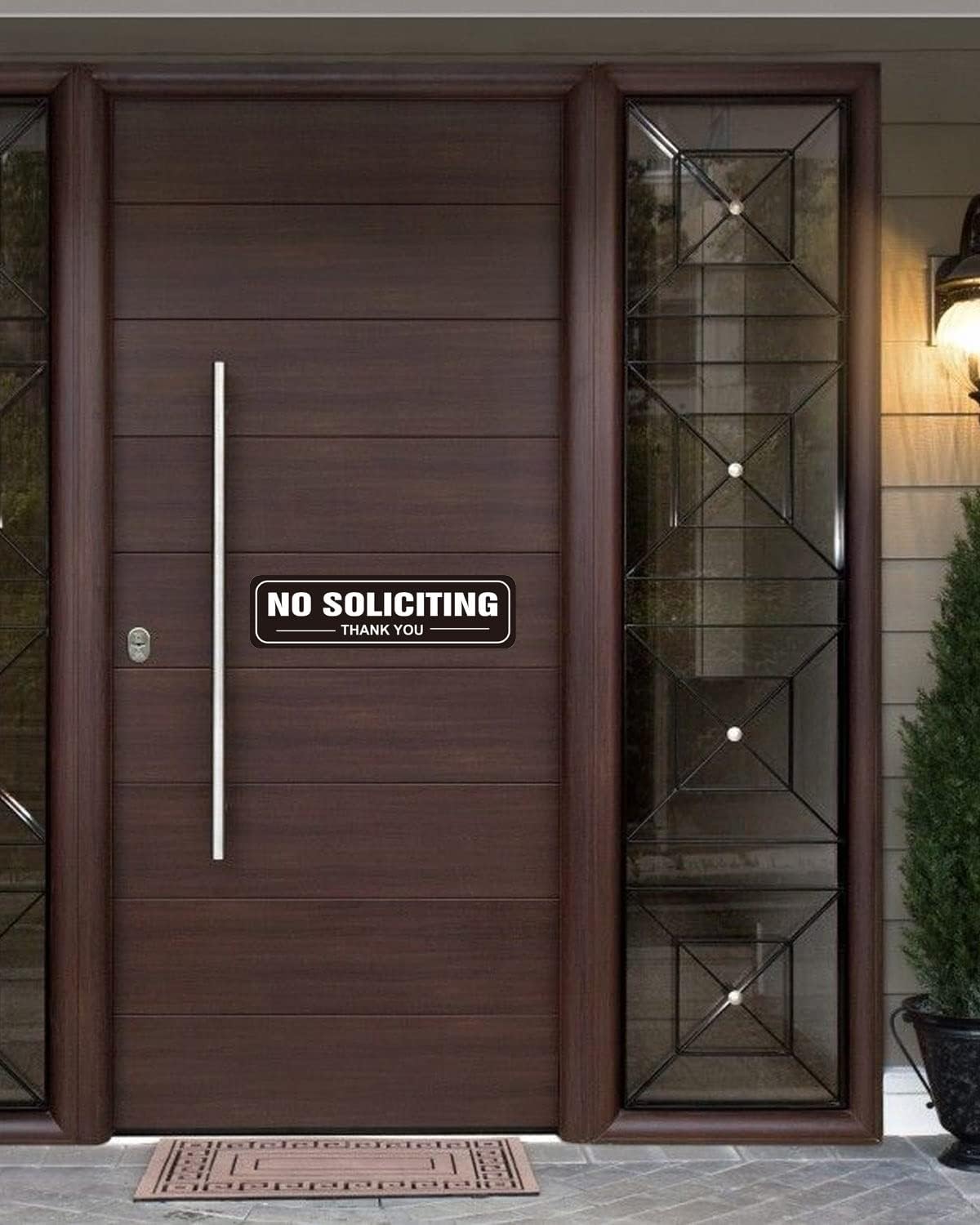 2pcs No Soliciting Sign Stickers, Black, 9"x2.5", Back Adhesive, Waterproof and Fade Resistant, Thick Premium Quality Vinyl, for House Business Office Doors