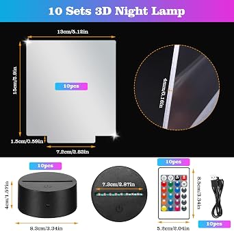 10PCS LED Light Base for Acrylic, Touch 3D Night Light Base with Remote
