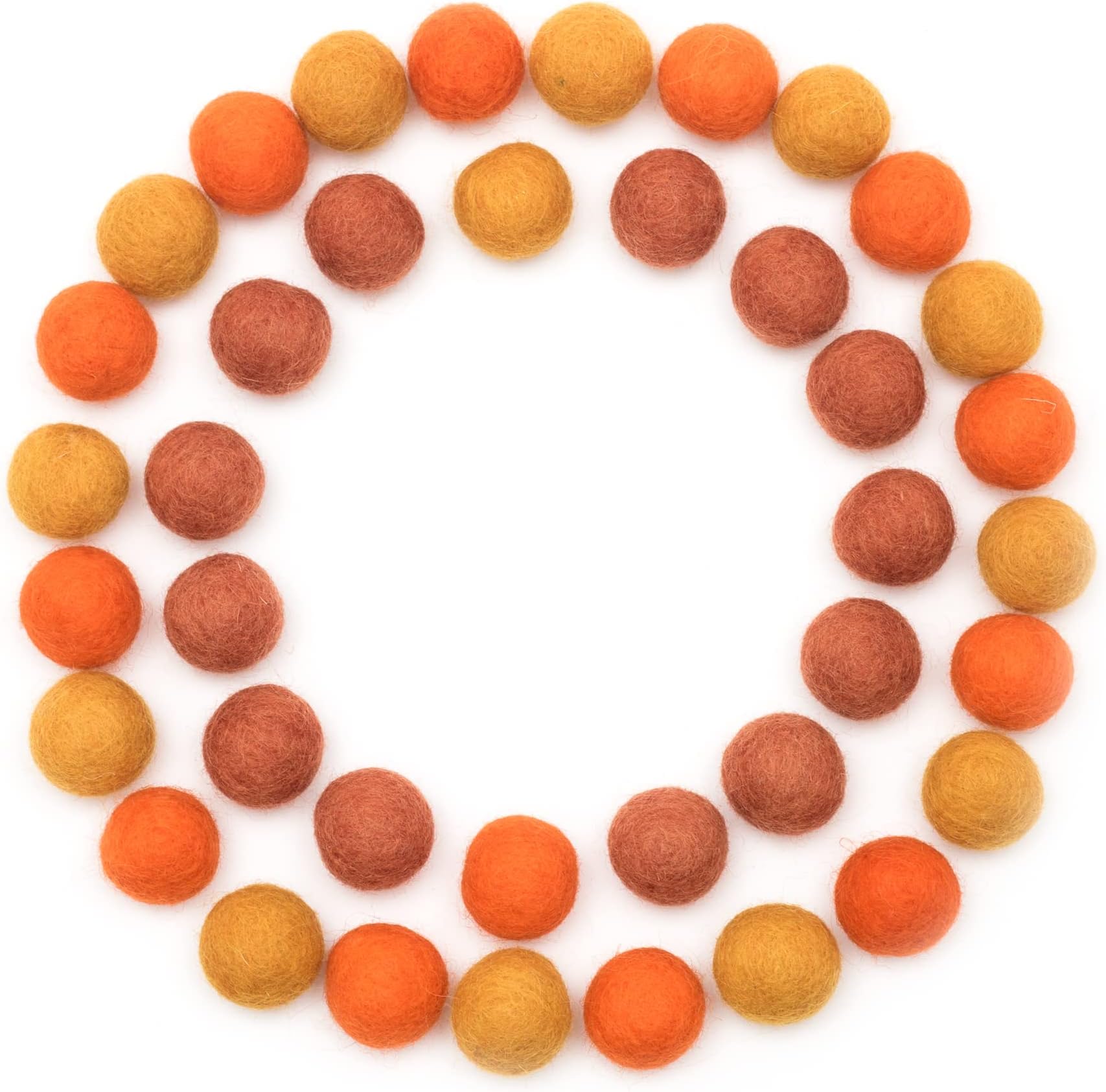 Glaciart One Felt Wool Balls, Felt Pom Poms (40 Pieces) 1.5 Centimeters - 0.6 Inch, Handmade Felted Orange Colors- Bulk Small Puff for Felting and Garland