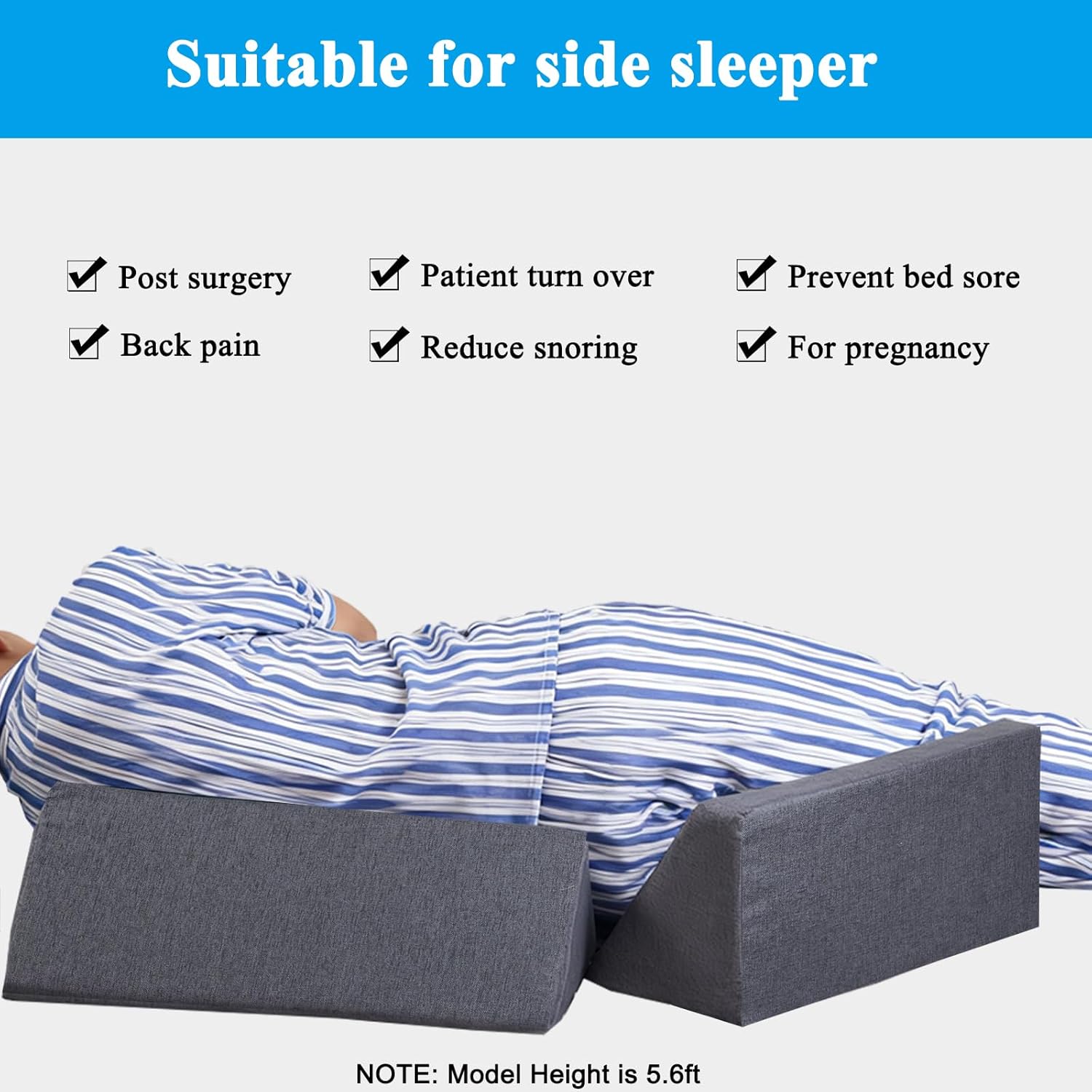 Saula Bed Wedge Pillow for Side Sleeping for Back Pain Triangle Bed Wedges & Body positioners for Seniors Wedge Pillow Set for After Surgery, Knees Elevated, Preventing Bedsores, Gray