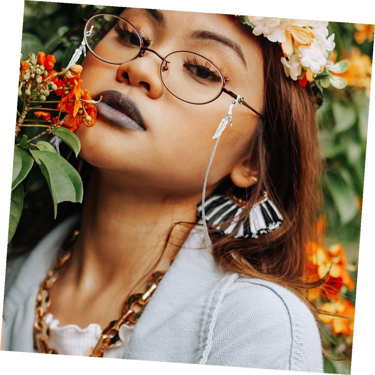 Totority 2pcs Metal Leaf-shaped Pendant Eyeglass Chains Spectacles Cord Sunglasses Strap for Women Men Travel Hiking Cycling Eyewear Retainer