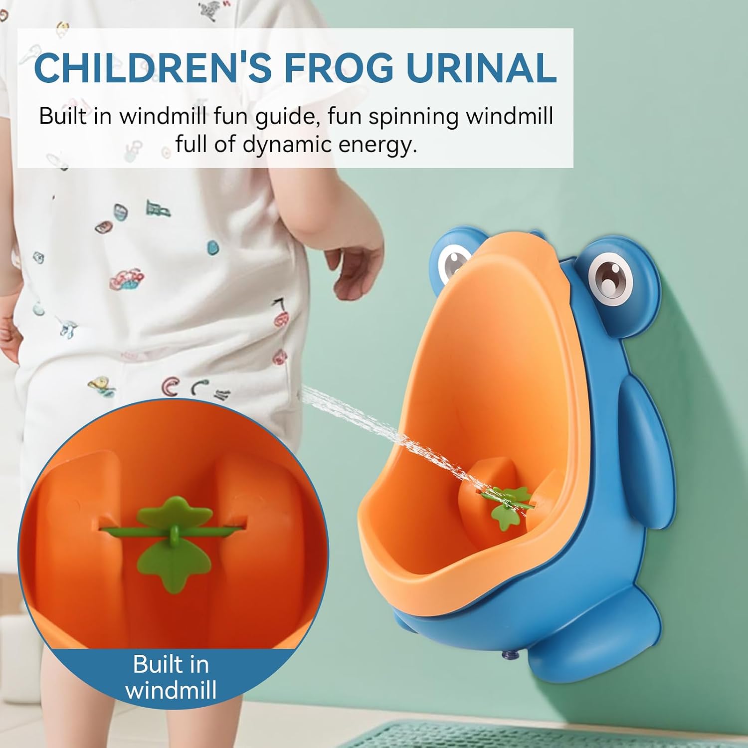 Agatige Potty Training Urinal, Wall Mounted Standing Position Toddler Toilet Boy Potty Training Toilet Potty Trainer with Funny Aiming Target for Boys Toddlers (Blue)