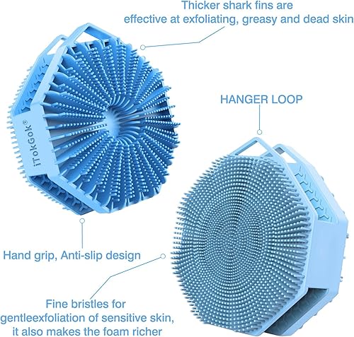 Miniatura 4 de iTokGoK Exfoliante corporal de silicona 2 en 1 con infusión de plata, diseño de doble cara, cepillo corporal de silicona exfoliante para pieles