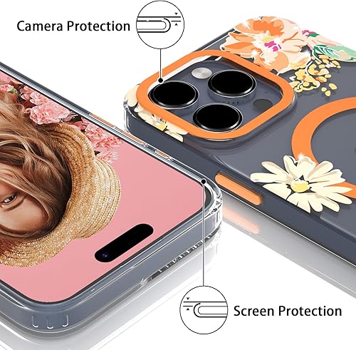 Miniatura 2 de YeLoveHaw Funda magnética transparente para iPhone 14 Pro Max para mujeres y niñas, bonito patrón floral morado con purpurina compatible con