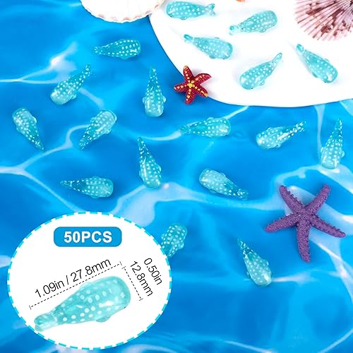 Miniatura 2 de 50 figuras en miniatura de ballena, mini esculturas de animales de peces falsos de resina con temática de océano azul, decoración del hogar para