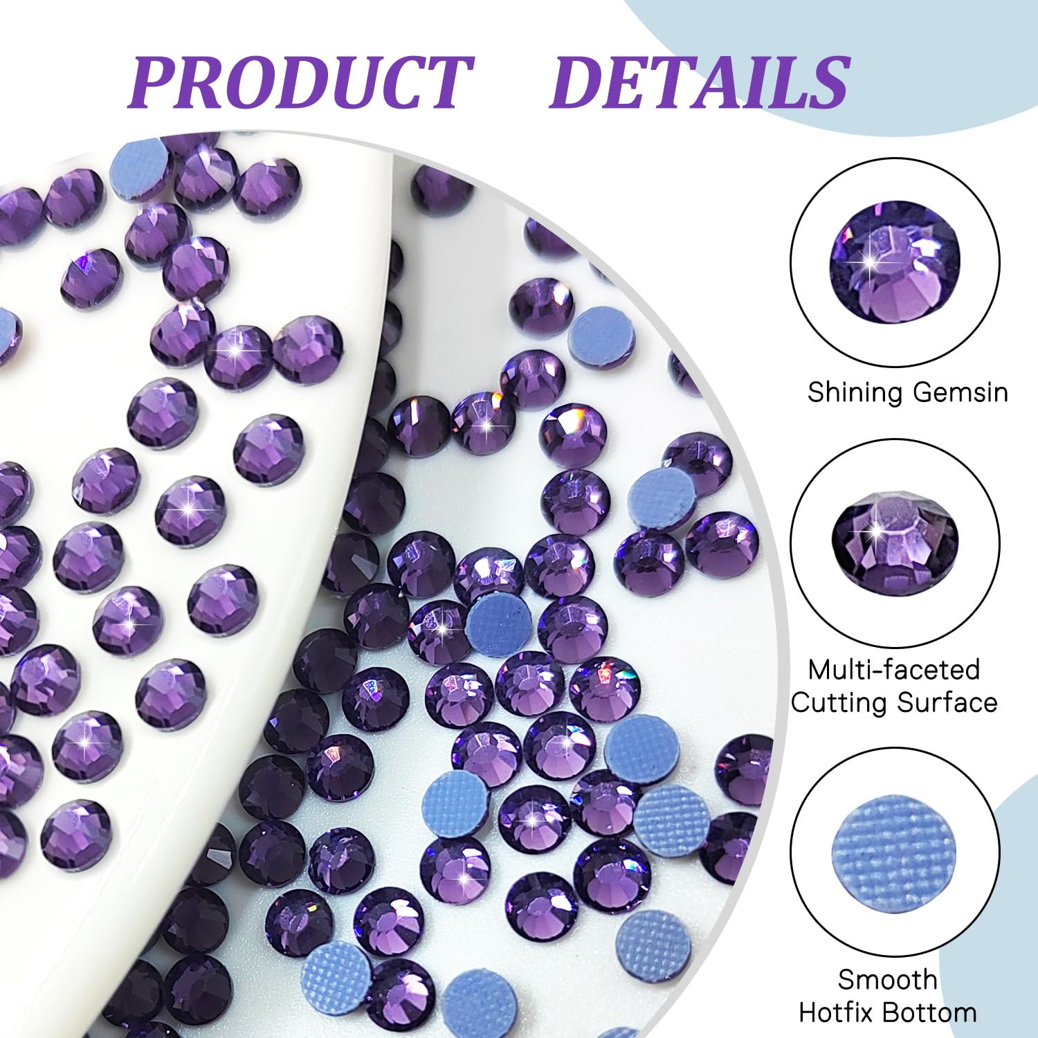 Liliume 5000pcs Hotfix Rhineston 6 Sizes 2mm 3mm 4mm 4.8mm Rhinestones for Craft Shoes and DIY Crafts(Purple) - Image 2
