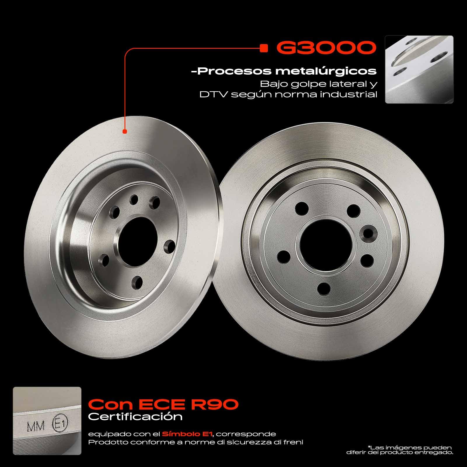 Frankberg Juego de frenos con 2 discos de freno y 4 pastillas de freno traseras, compatible con Galaxy WA6 S-Max WA6 V60 I 155 V70 III 135 Replace# MEE1GJ2A315BB