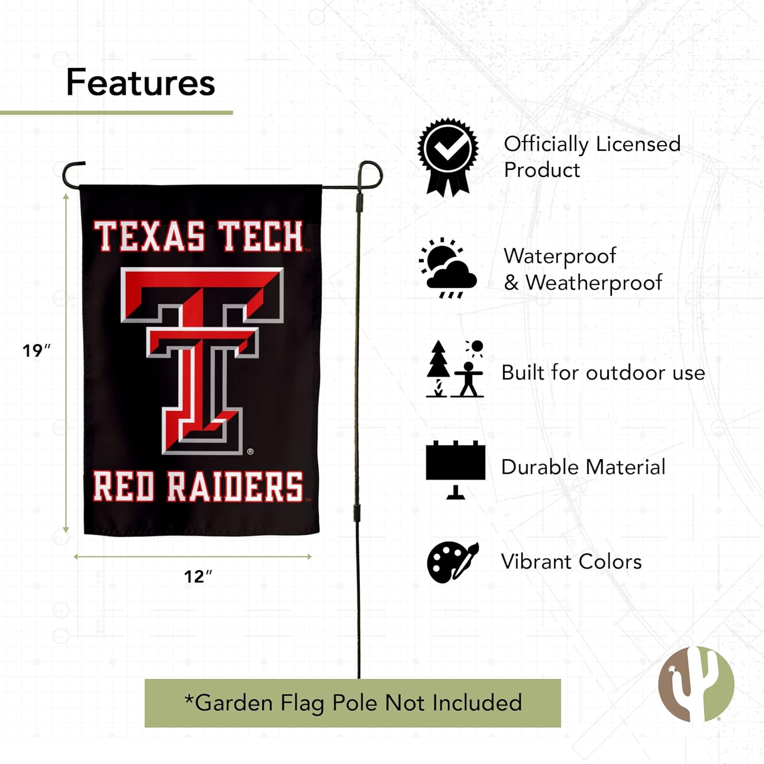 Desert Cactus Texas Tech TT Garden Flag – 19 x 12 inch Texas Tech Red Raiders Banner, For Outdoor Display and Events (Design C) - Image 4